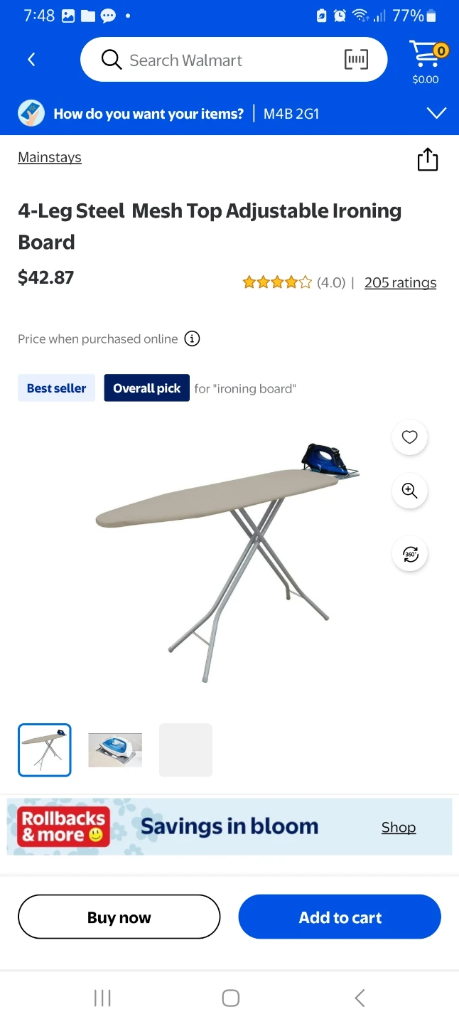 Mainstays 4-Leg Steel Mesh Top Adjustable Ironing Board - photo 3