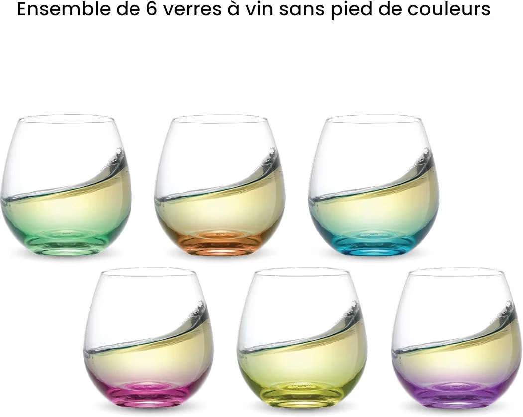 JoyJolt Hue Stemless Wine Glasses Set of 6