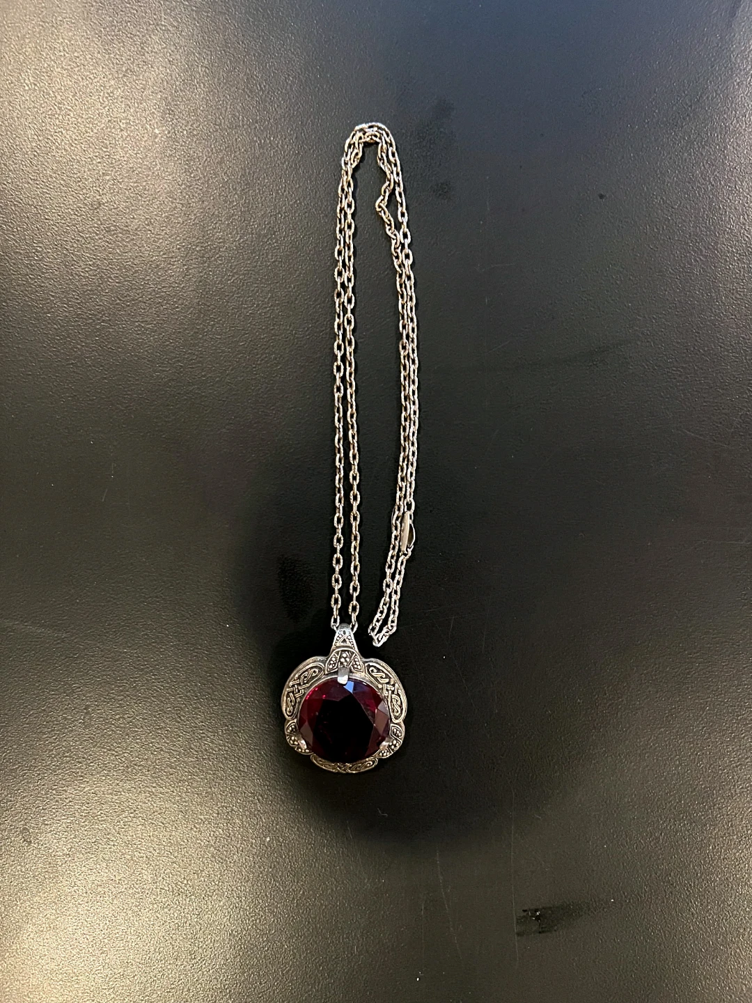 Silver-tone Necklace with Red Stone Pendant - photo 2