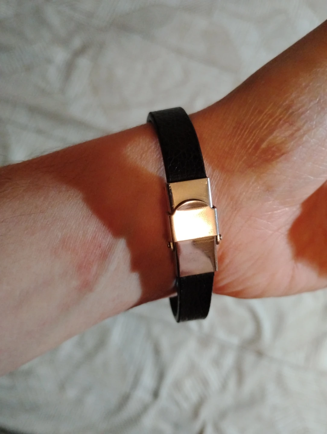 Black Leather Bracelet with Gold Eye Accent - photo 2
