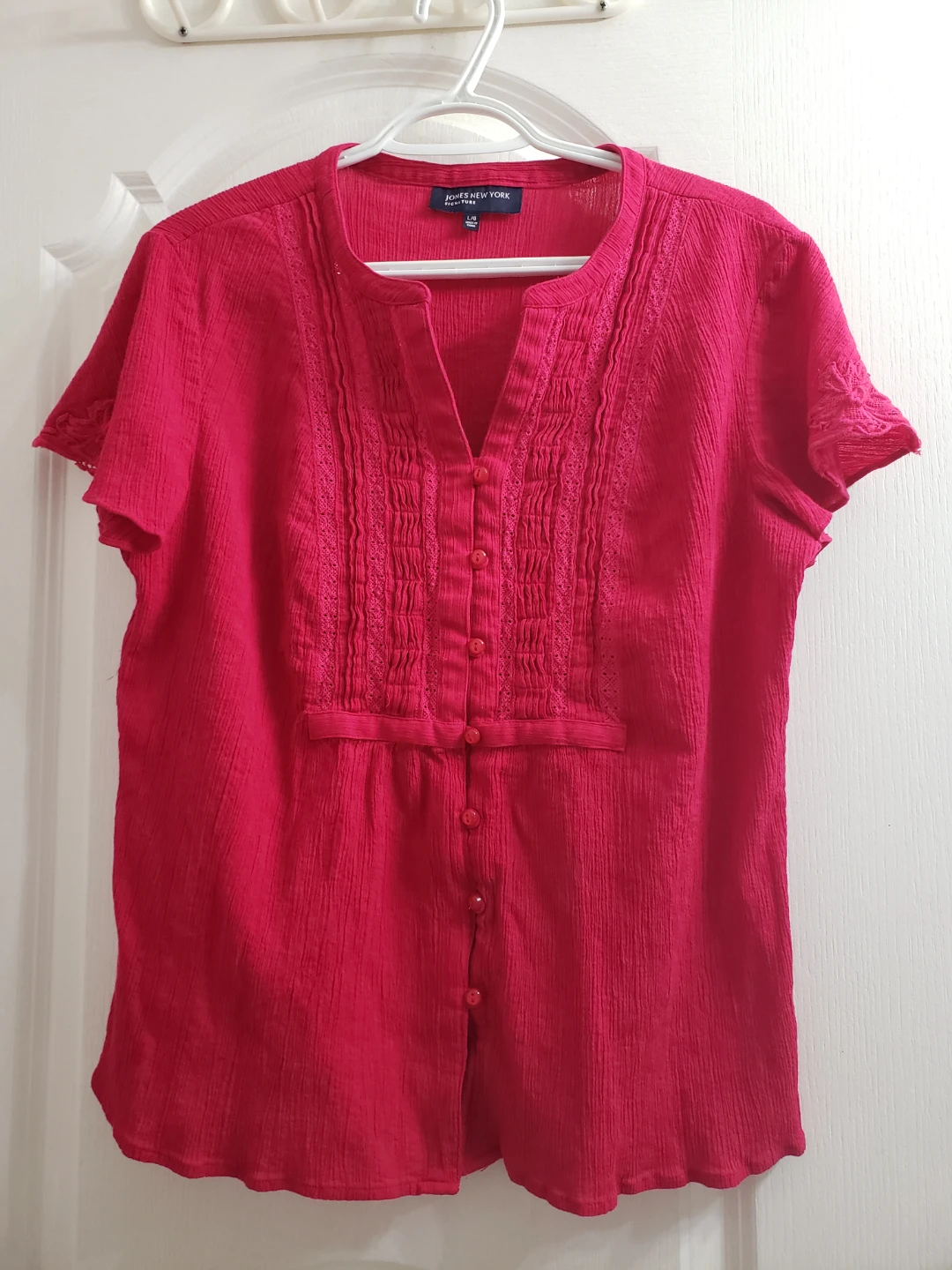 JONES NEW YORK SIGNATURE Women's Red Button-Up Shirt - Size L/G
