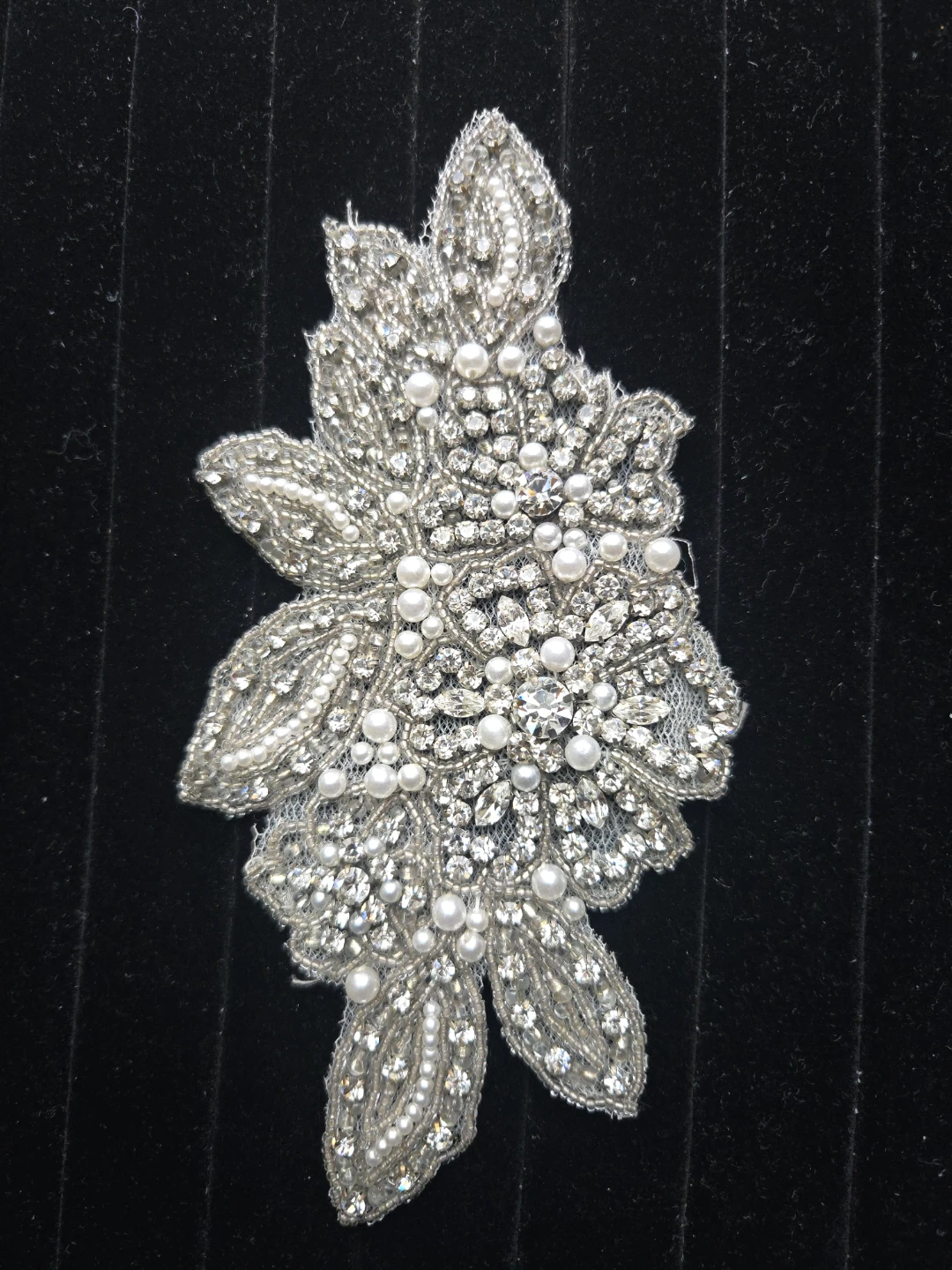 Beaded Lace Applique with Pearls and Rhinestones