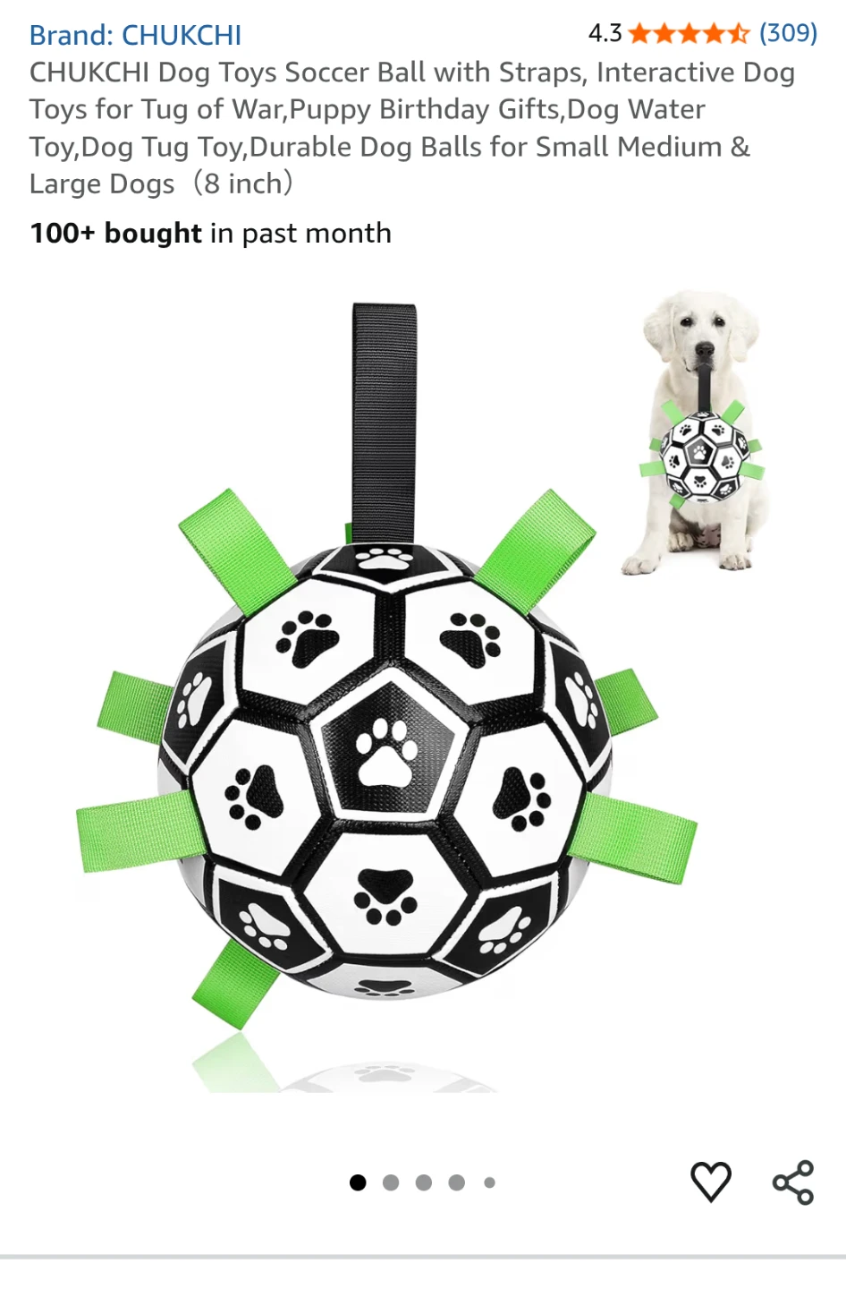 CHUKCHI Dog Soccer Ball with Straps Interactive Toy (8 inch)