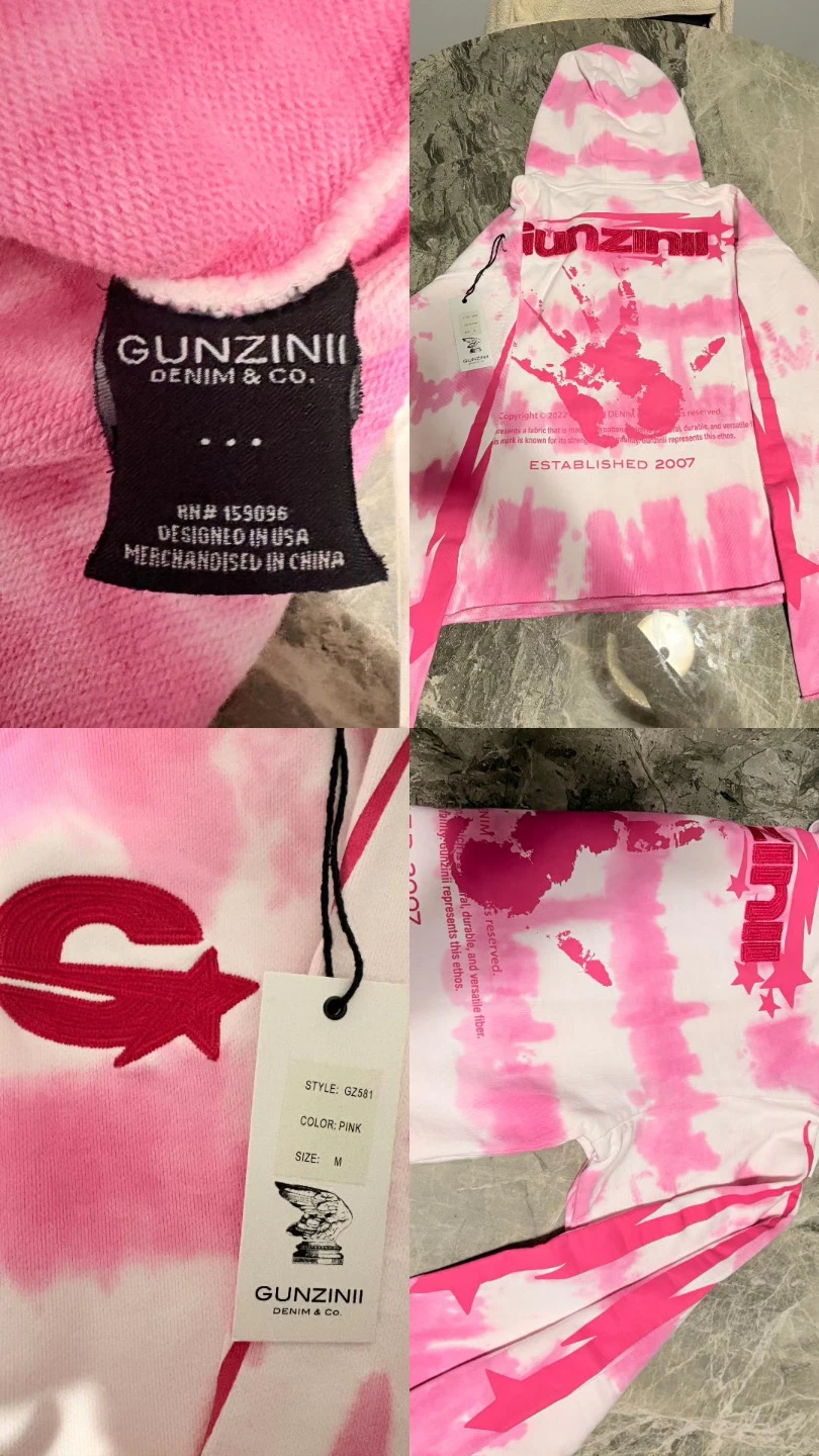 Gunzinii Denim & Co. Pink Tie-Dye Hoodie Size M