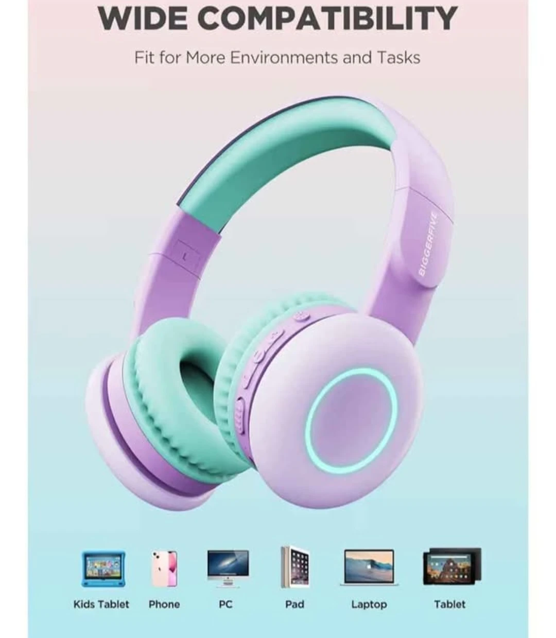 BIGGERFIVE Kids Headphones with LED Lights - Pink/Purple - photo 4