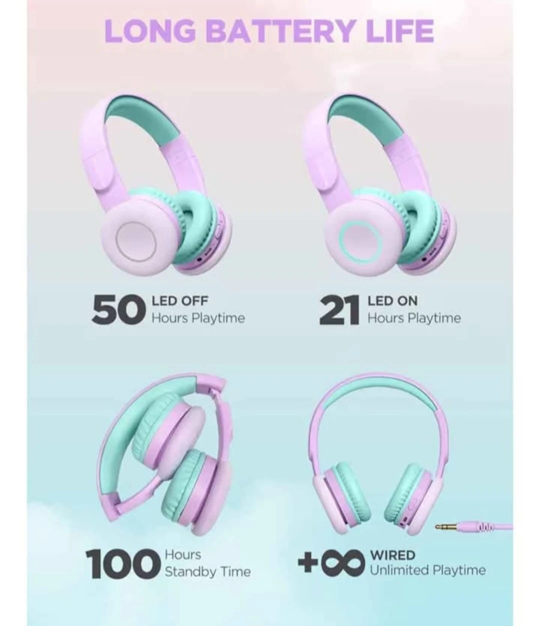 BIGGERFIVE Kids Headphones with LED Lights - Pink/Purple - photo 5