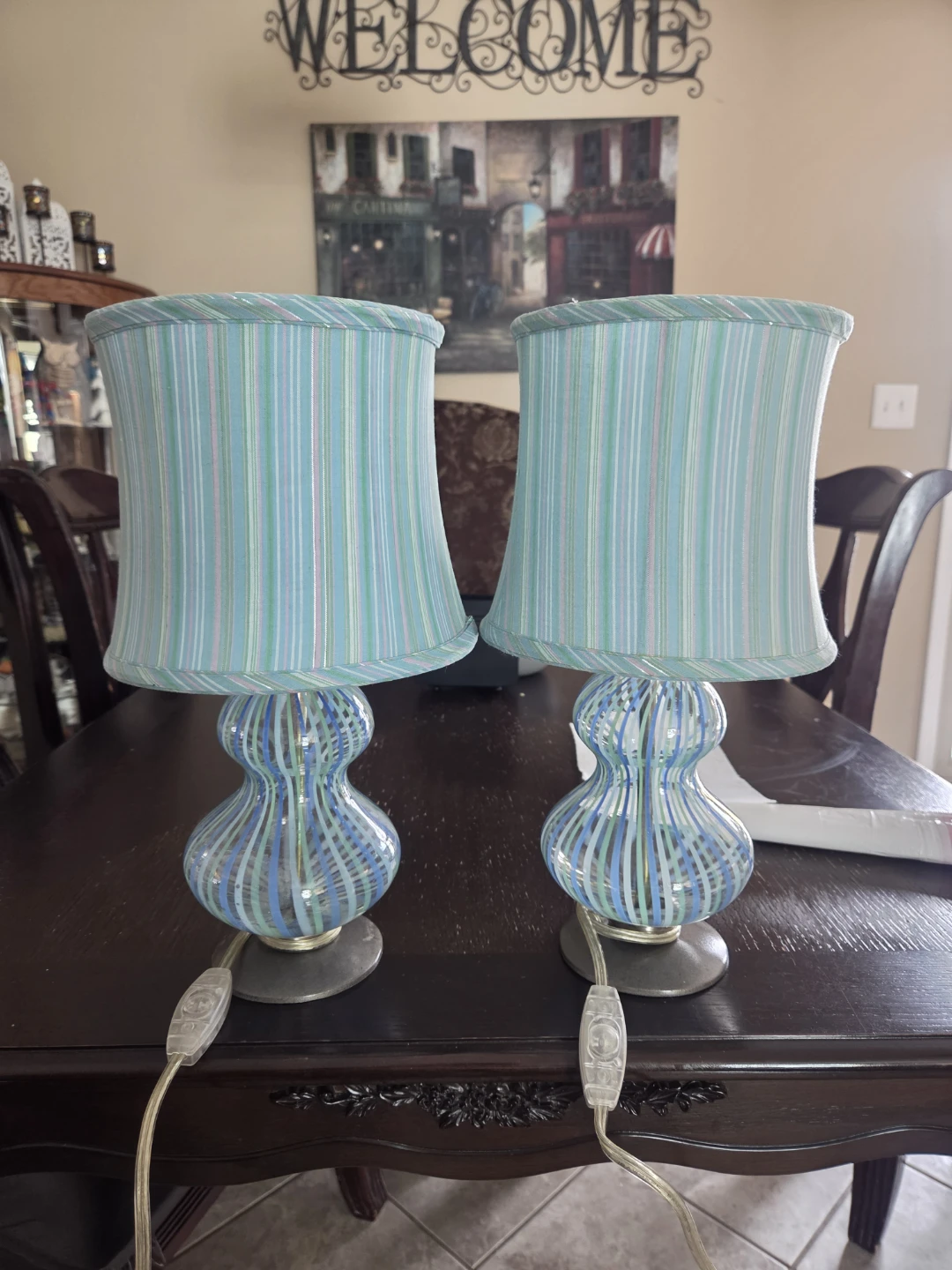 Vintage Pair of Striped Table Lamps