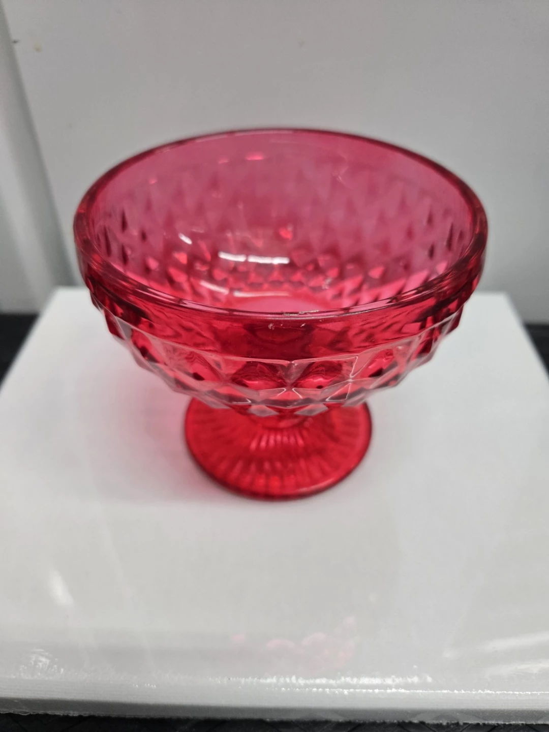 Vintage Red Glass Footed Dessert Bowl