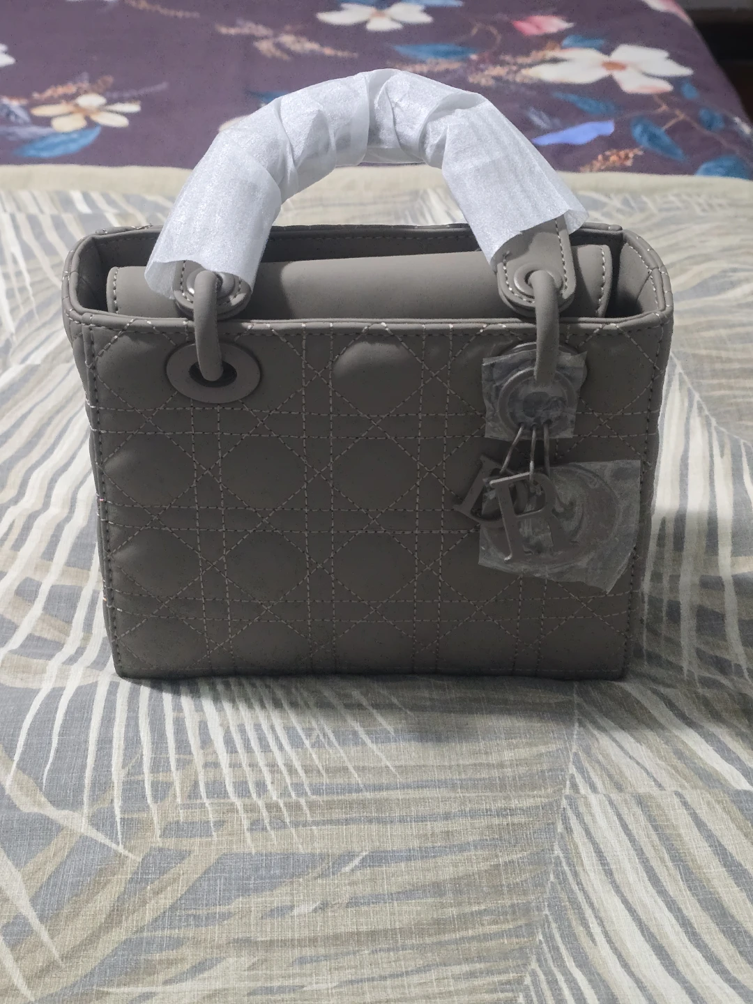 Grey Quilted Top Handle Bag