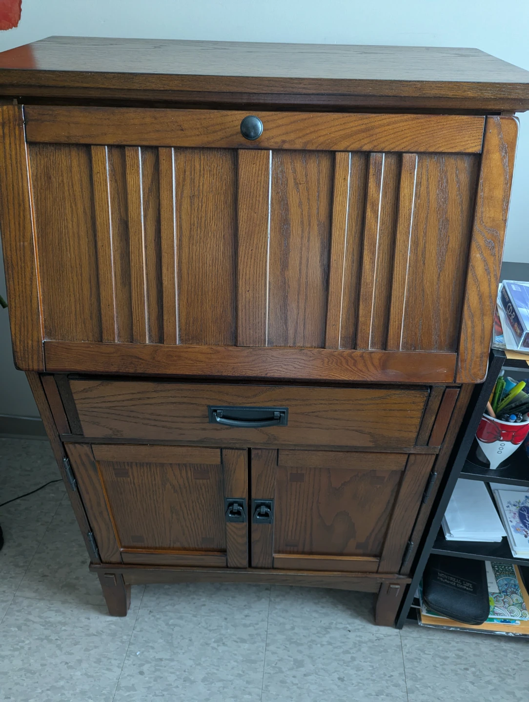 Solid Wood Secretary Desk with Cabinet and Drawer - photo 2