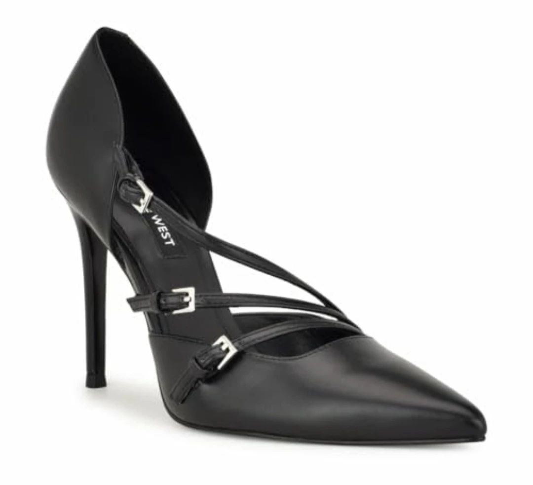 Nine West Black Faux Leather Strappy Heels