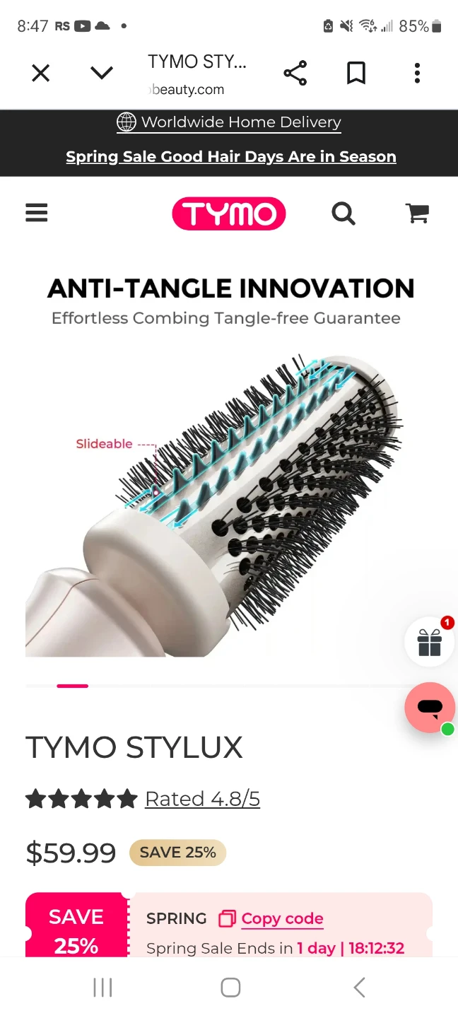 TYMO STYLUX 1.7 inch Hair Curler Brush - photo 2