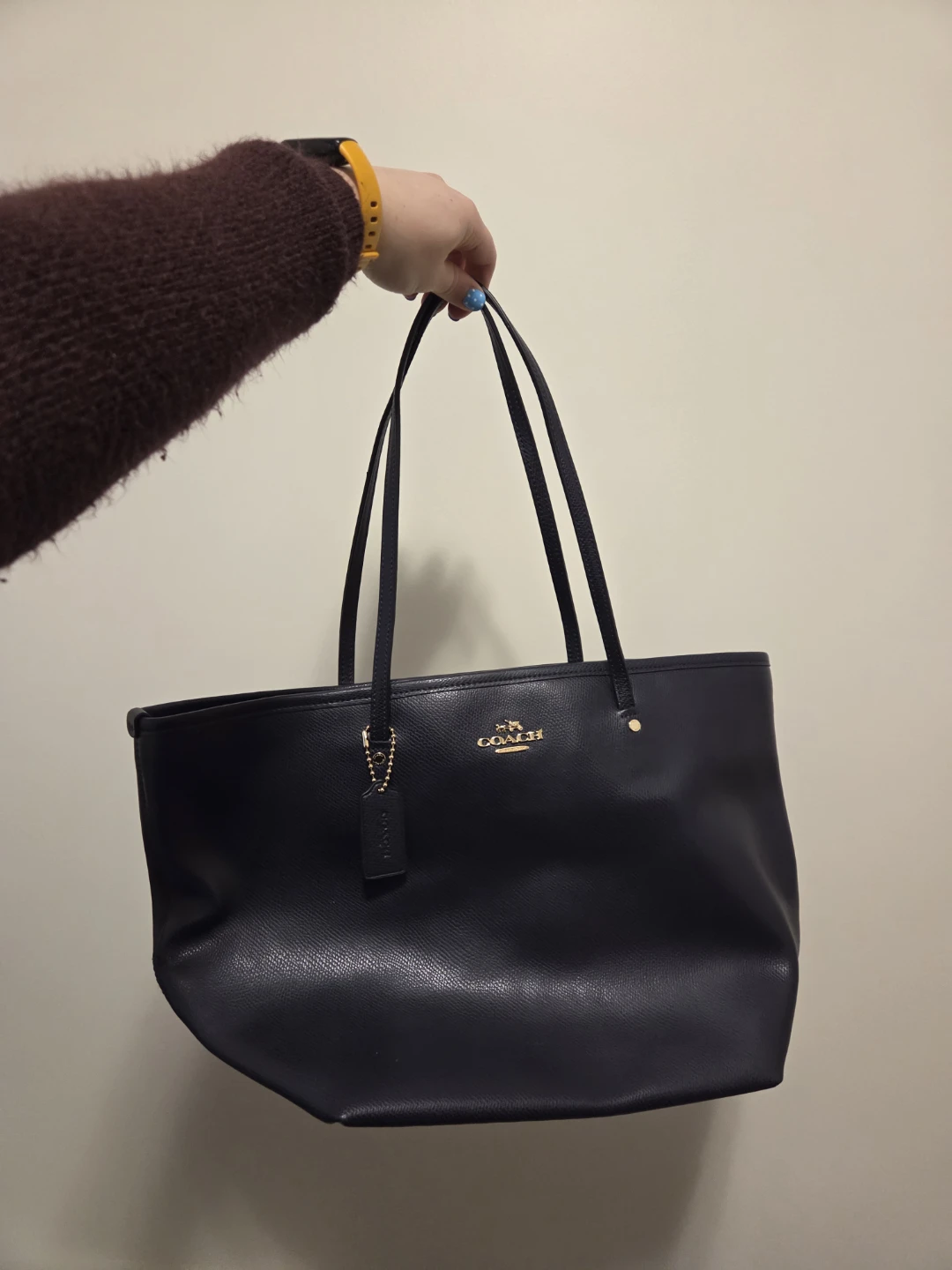 Coach Navy Leather Tote Bag