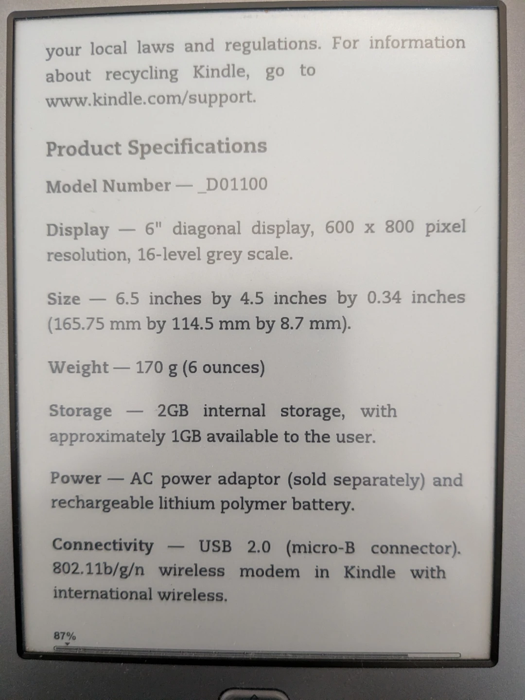 Amazon Kindle D01100 e-Reader - photo 2