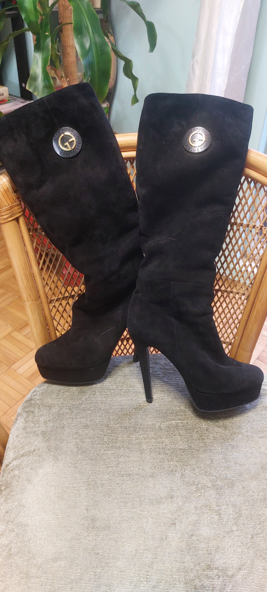 Emanuele Giustetti Black Suede Knee-High Platform Boots Size 38