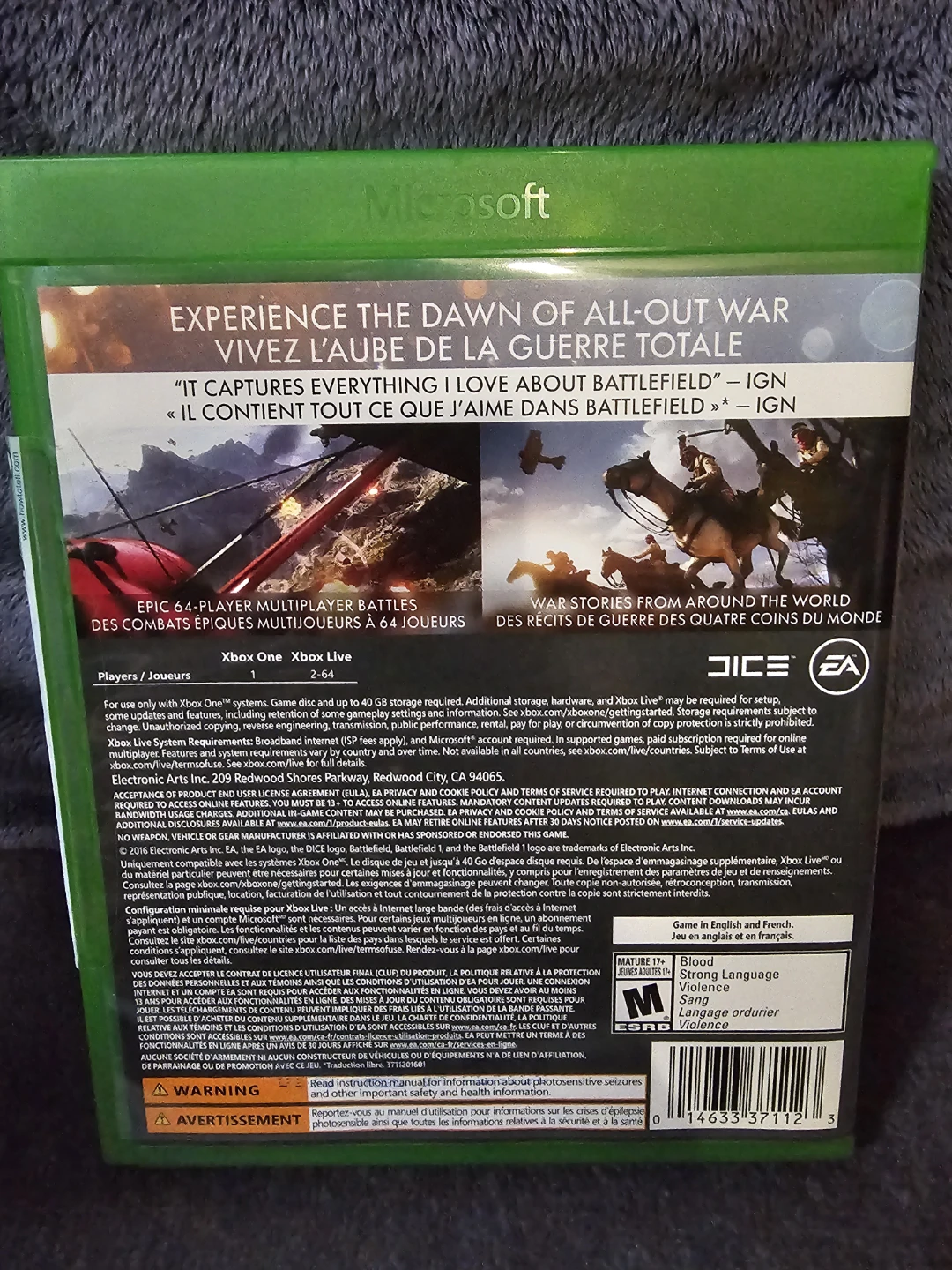 Xbox One Battlefield 1 Video Game - photo 2