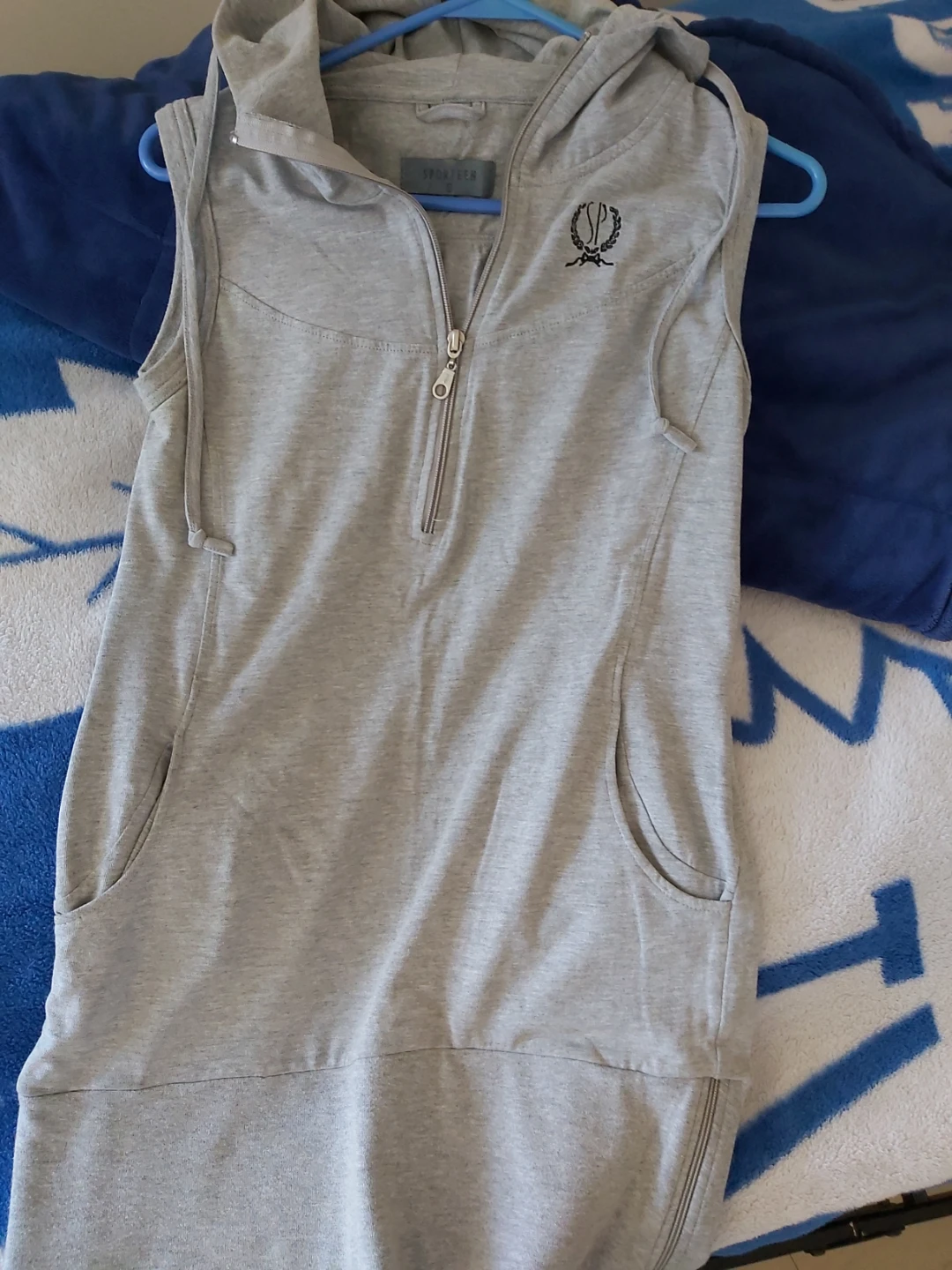 Grey Sleeveless Hooded Dress & Black Track Pants - photo 4