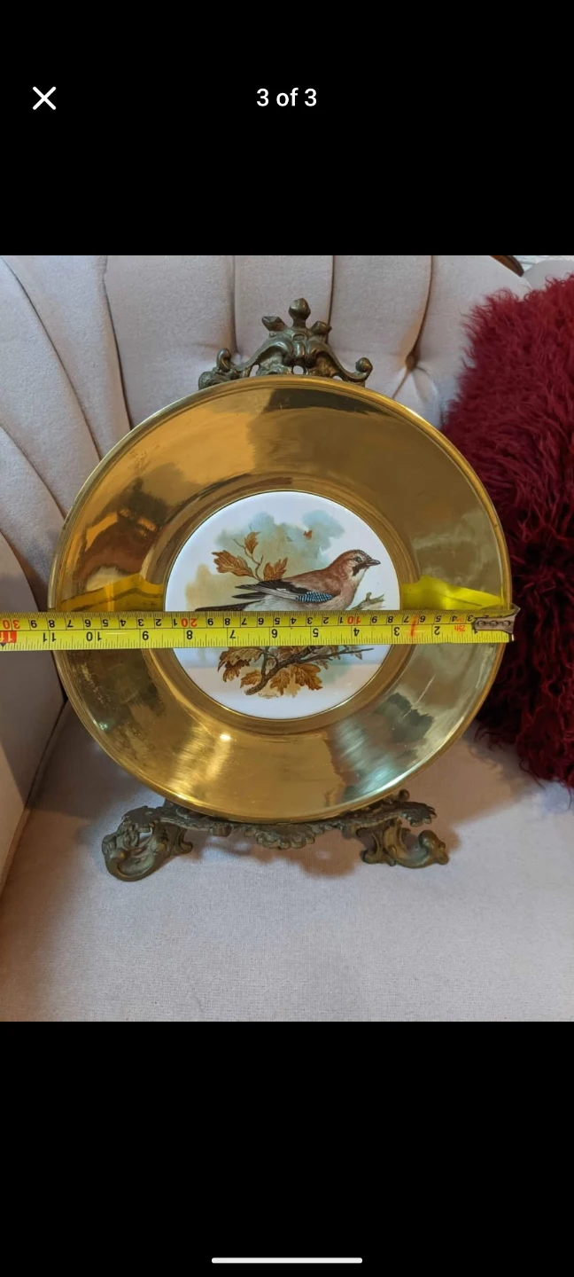 Decorative Plate with Bird Design and Gold Rim brass - photo 2