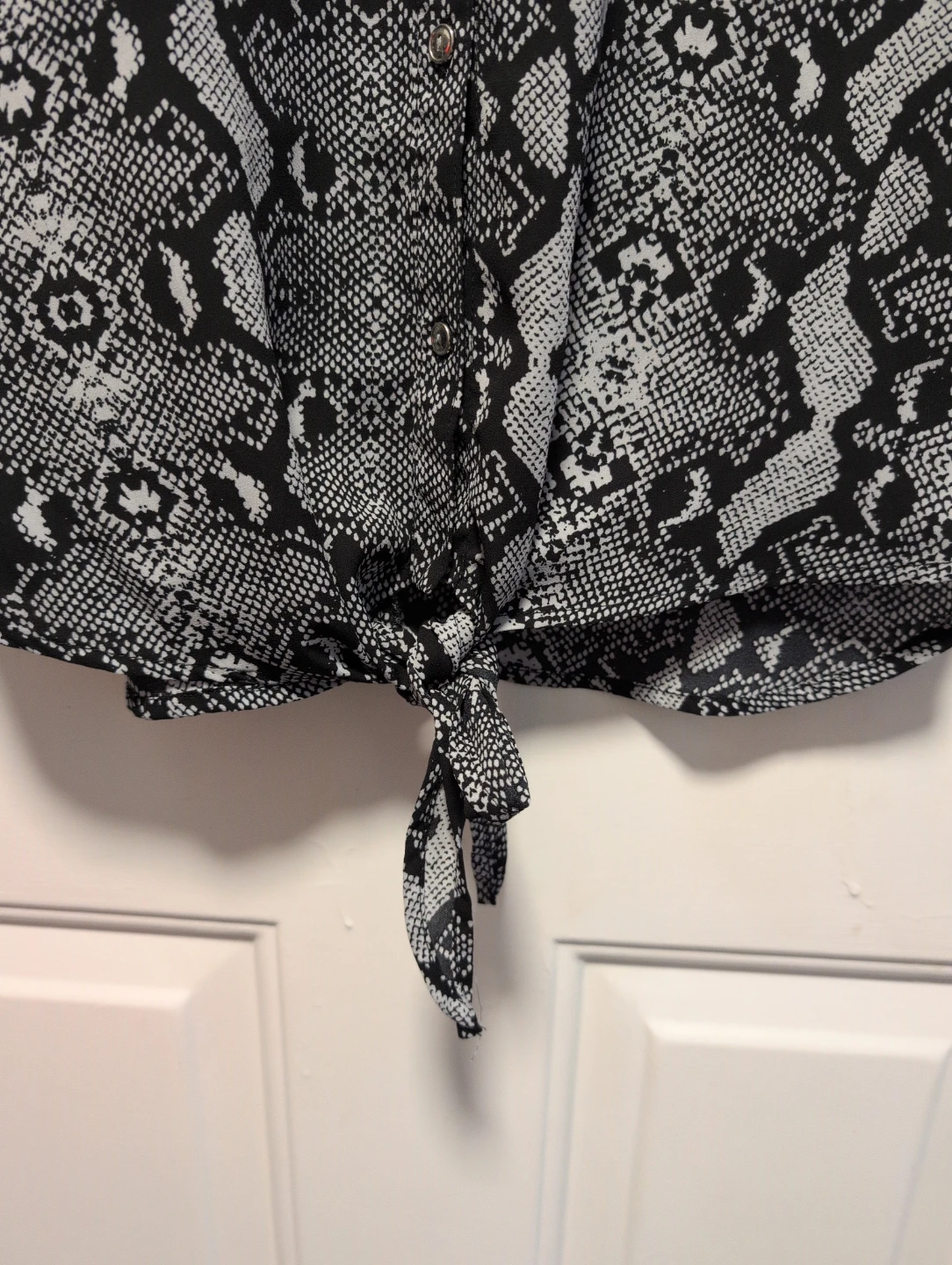 Women's Snake Print Button-Up Blouse with Tie Front - photo 2