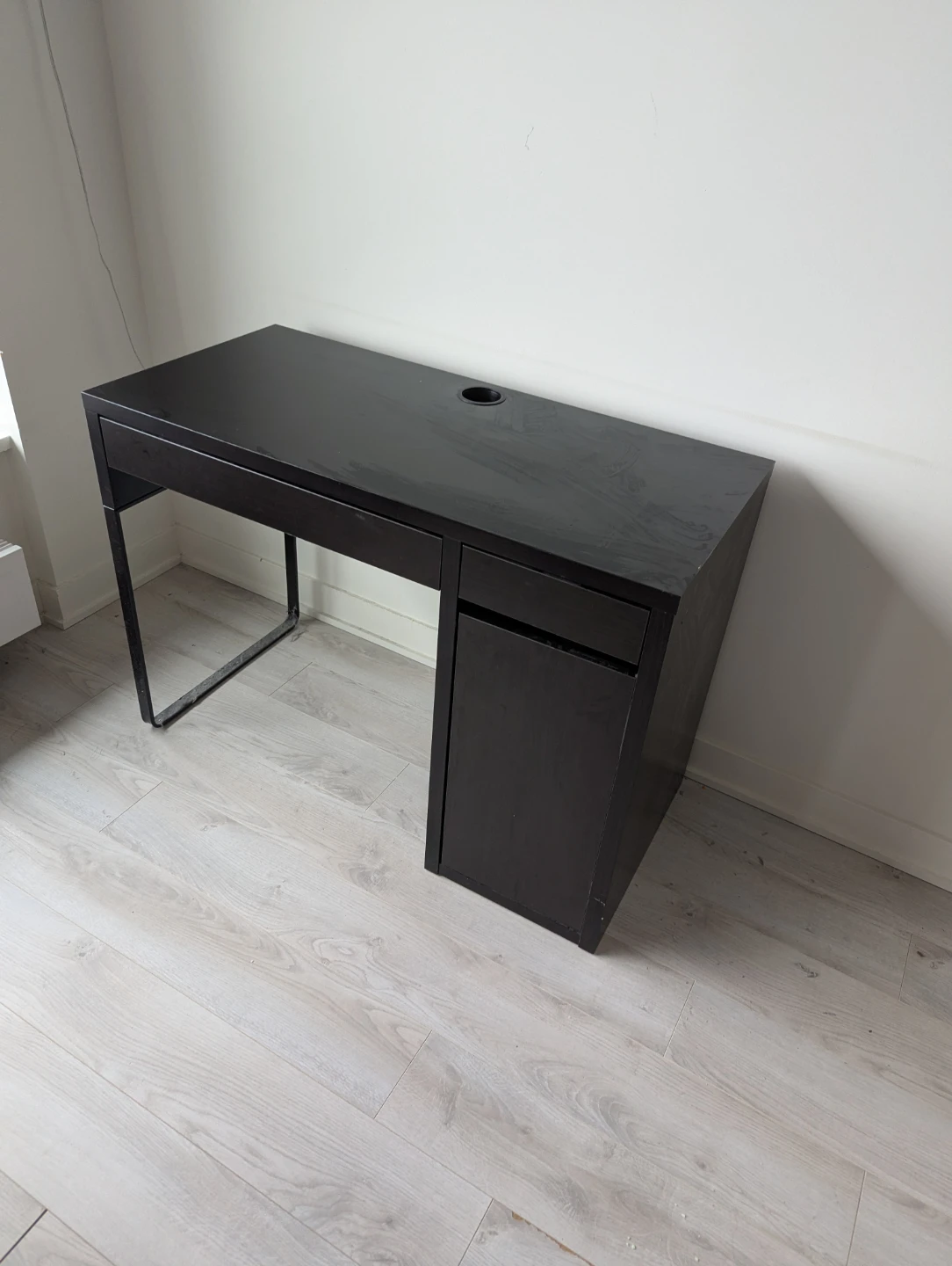 Dark Brown/Black Desk with Drawer and Cabinet
