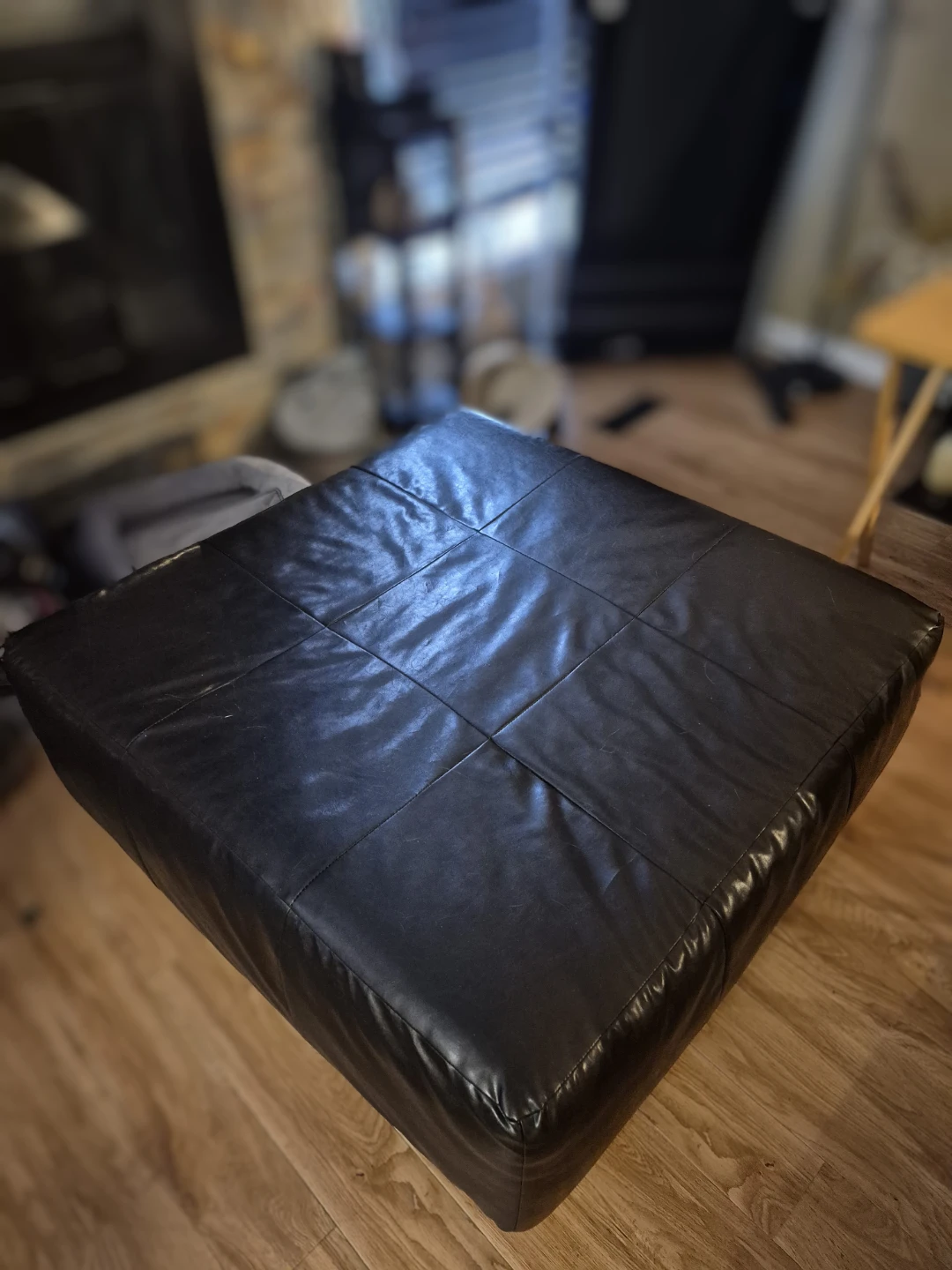Black Leather Square Ottoman