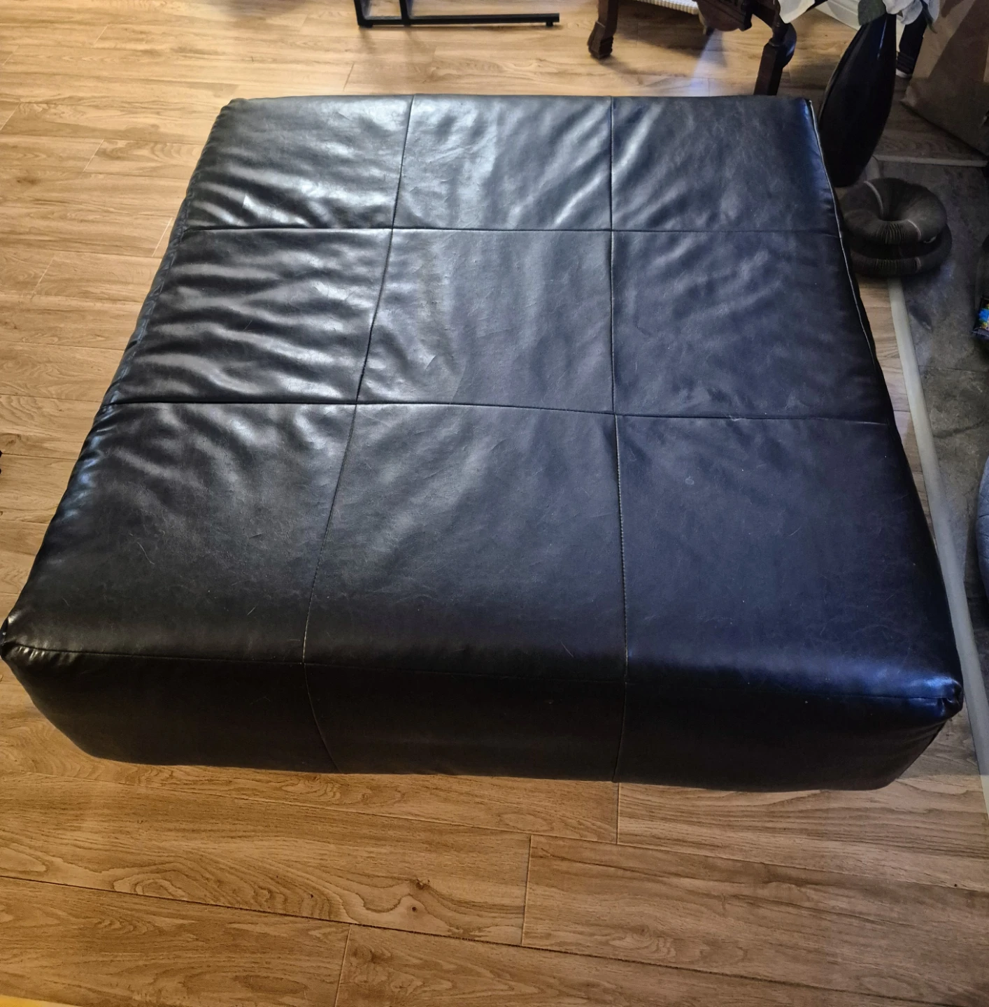Black Leather Square Ottoman - photo 2