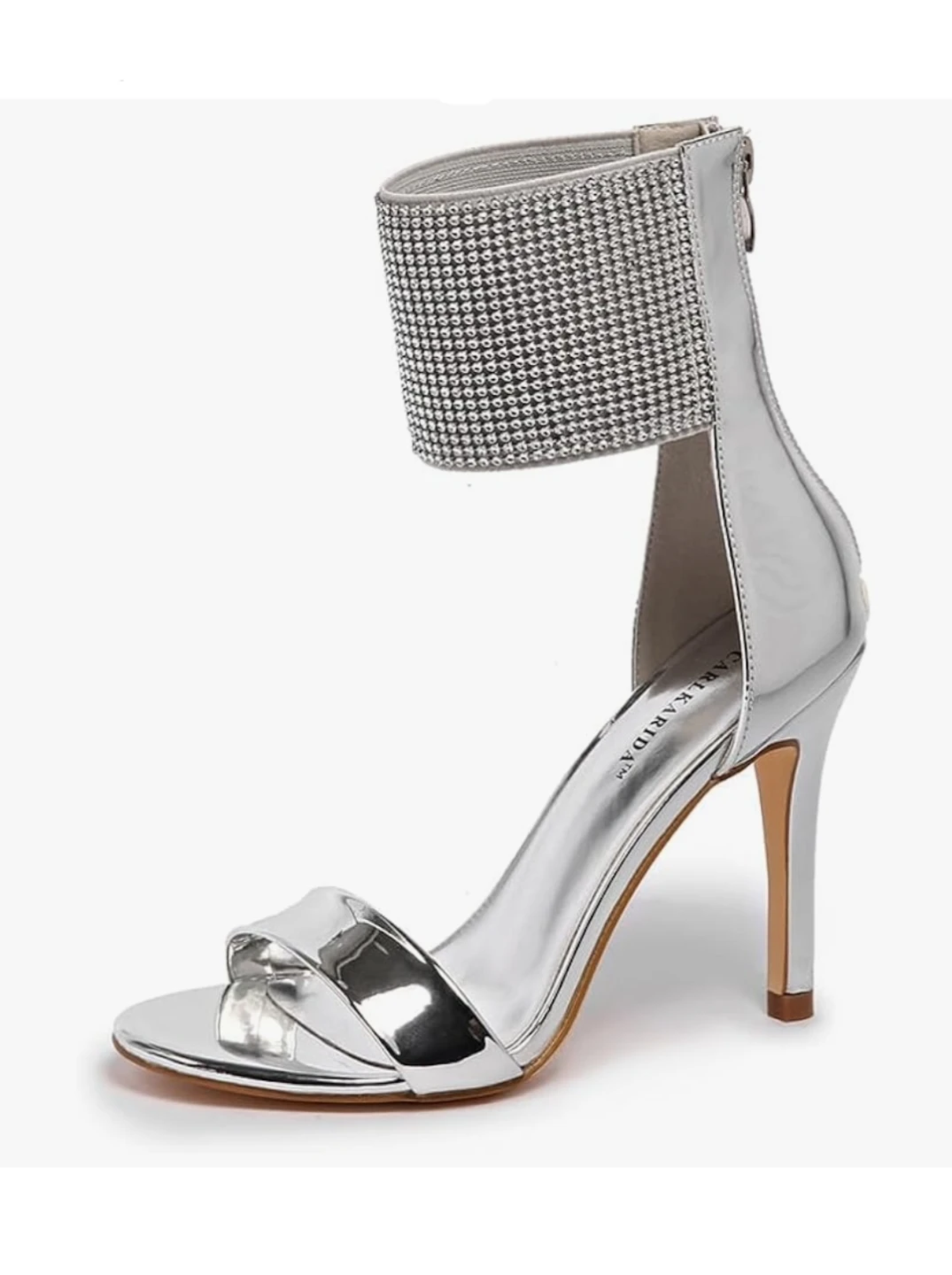 Women’s Rhinestone Ankle Cuff Heels Silver Strappy Size 7.5 - photo 3