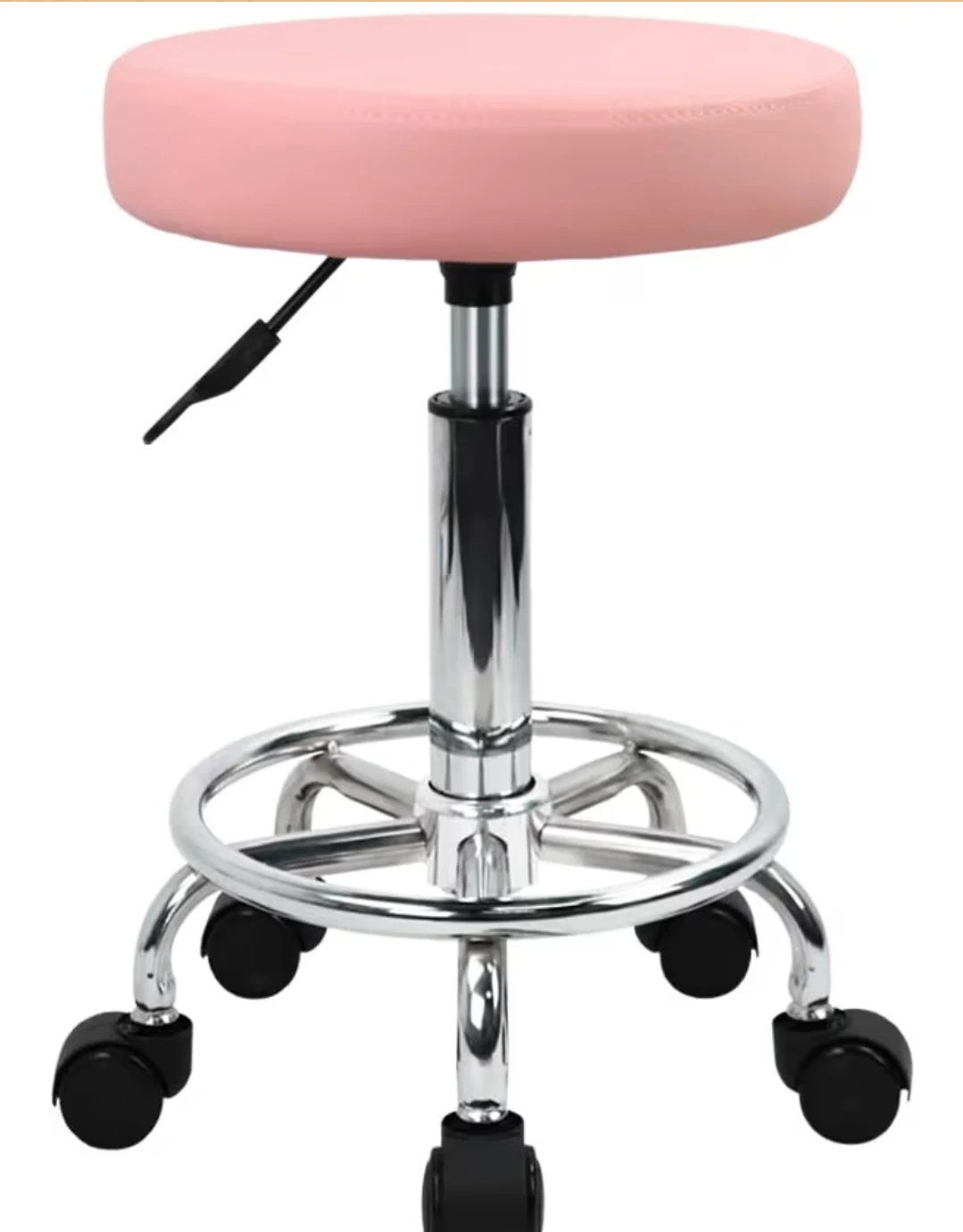 Pink Adjustable Rolling Stool Chair