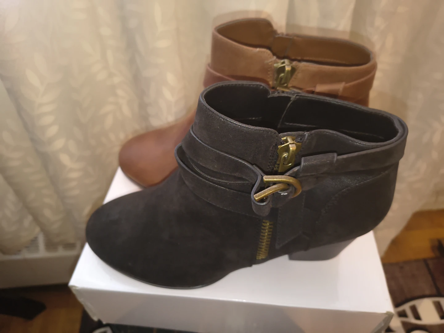 Black and Brown Suede Ankle Boots with Buckle Detail Size12W NEW - photo 2