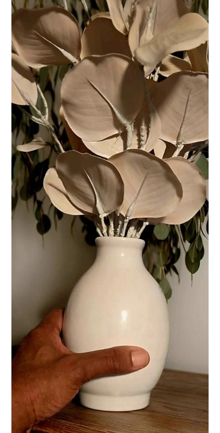 Faux Eucalyptus Stems with White Ceramic Vase - photo 2