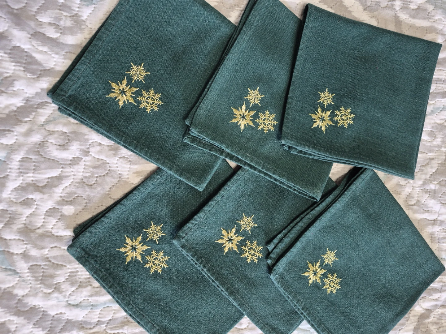 Green Embroidered Snowflake Cotton Napkins - photo 5