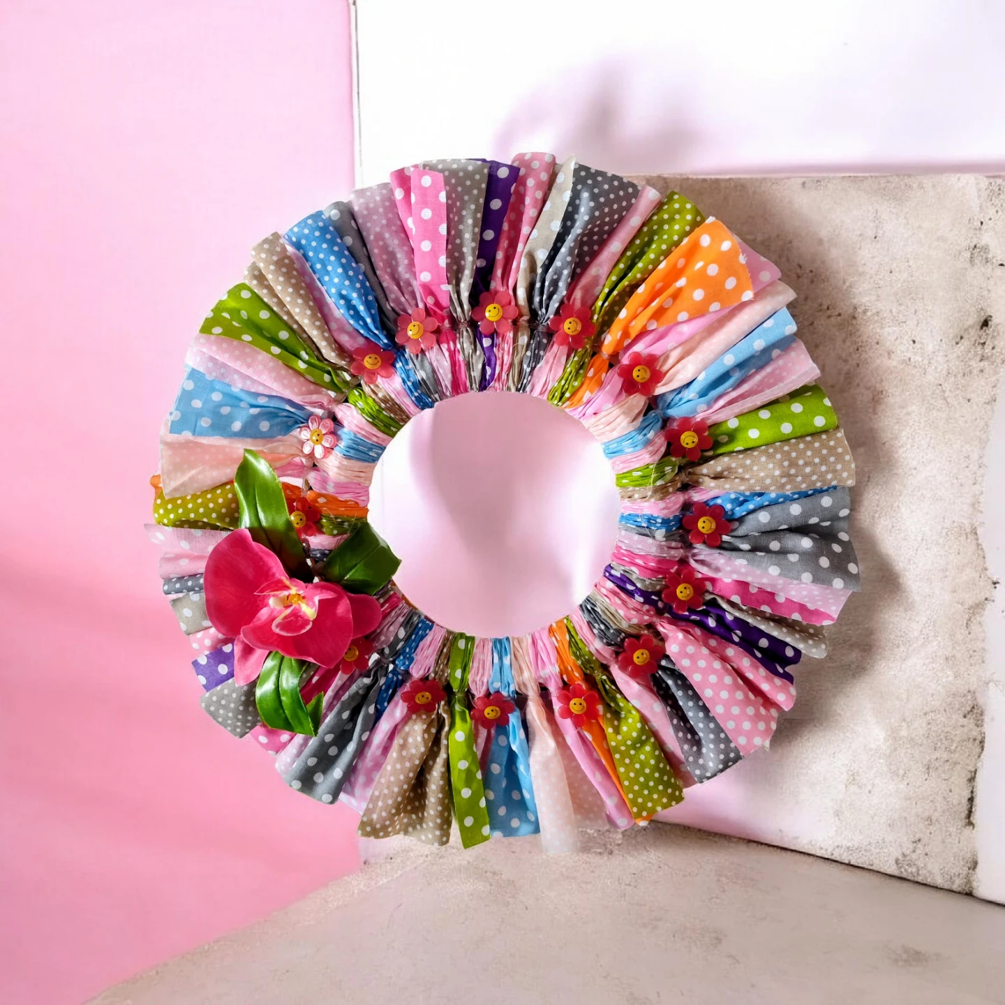 Handmade Fabric Wreath with Flowers