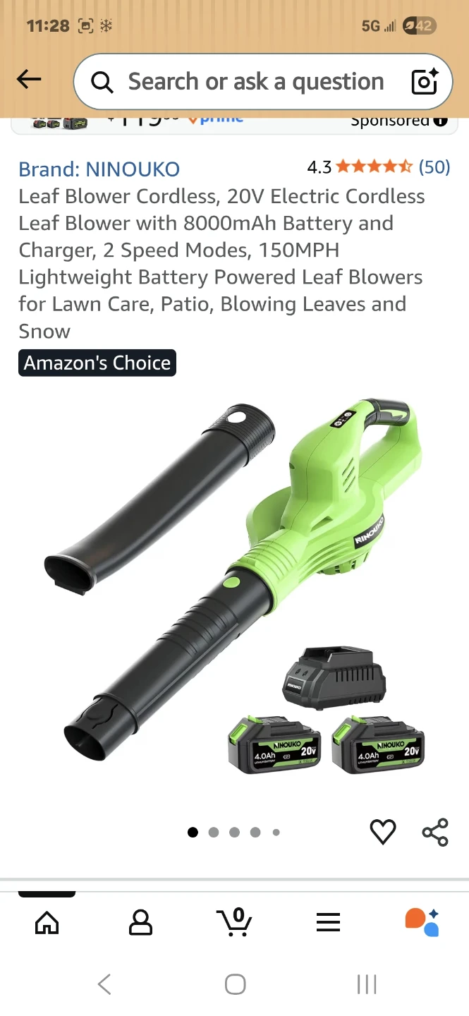 20V Cordless Leaf Blower with 2 Batteries - photo 2