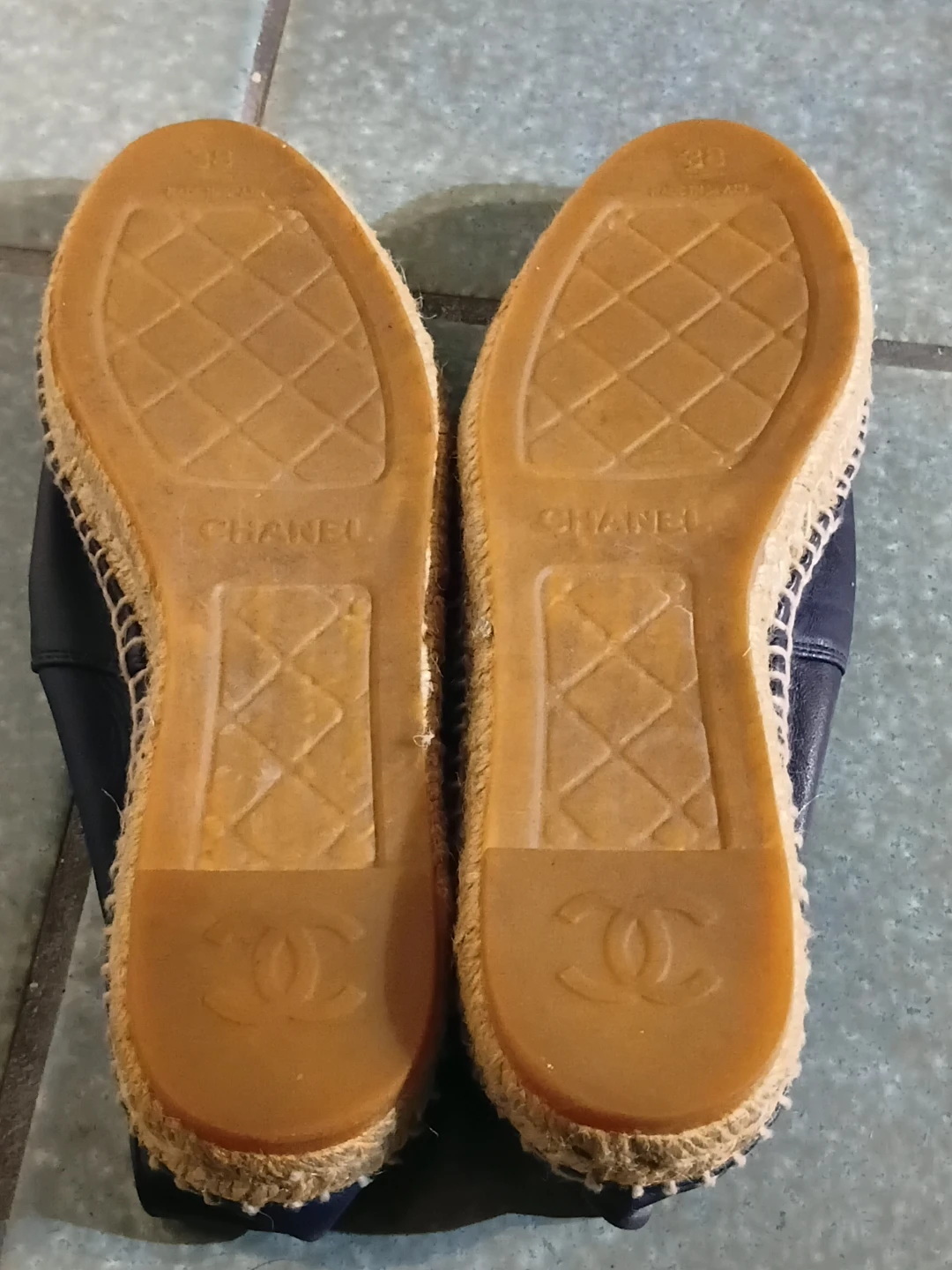 CHANEL Navy Leather Cap Toe Espadrille Flats - photo 2