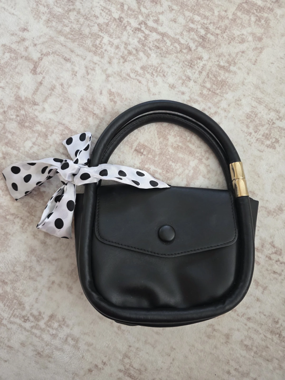 Black Mini Handbag with Polka Dot Scarf