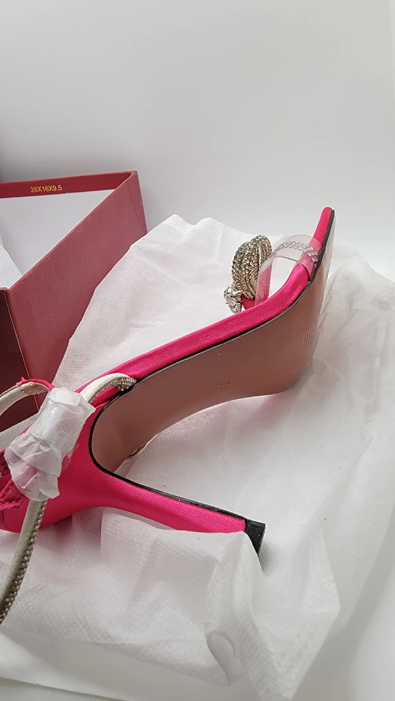 Pink Rhinestone Bow Heels Clear Strap Stiletto Sandals - photo 5