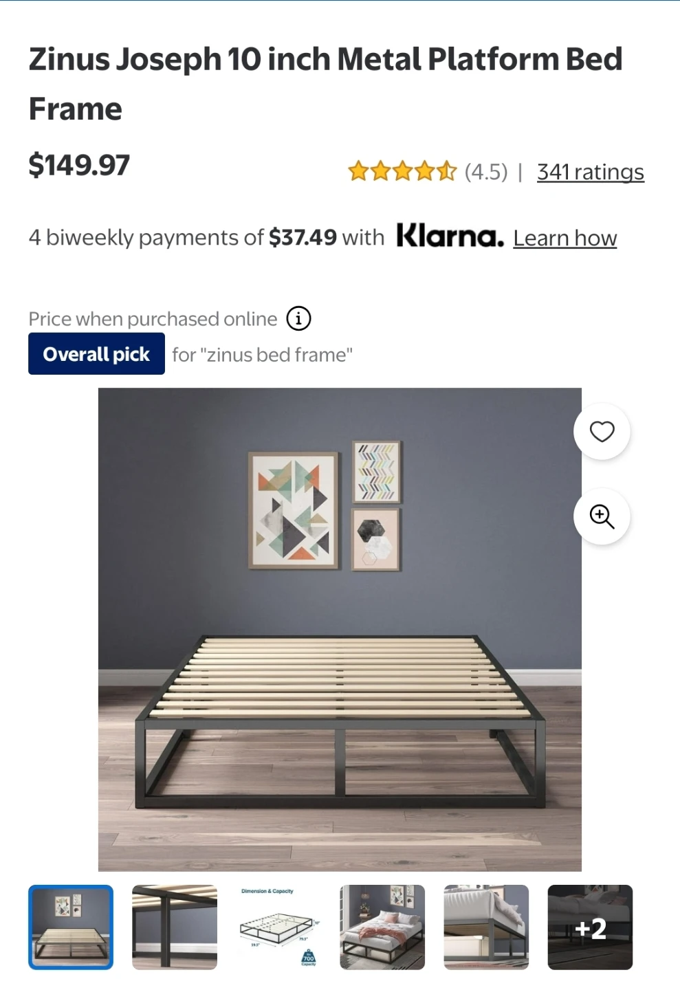 Zinus Joseph 10 inch Metal Platform Bed Frame