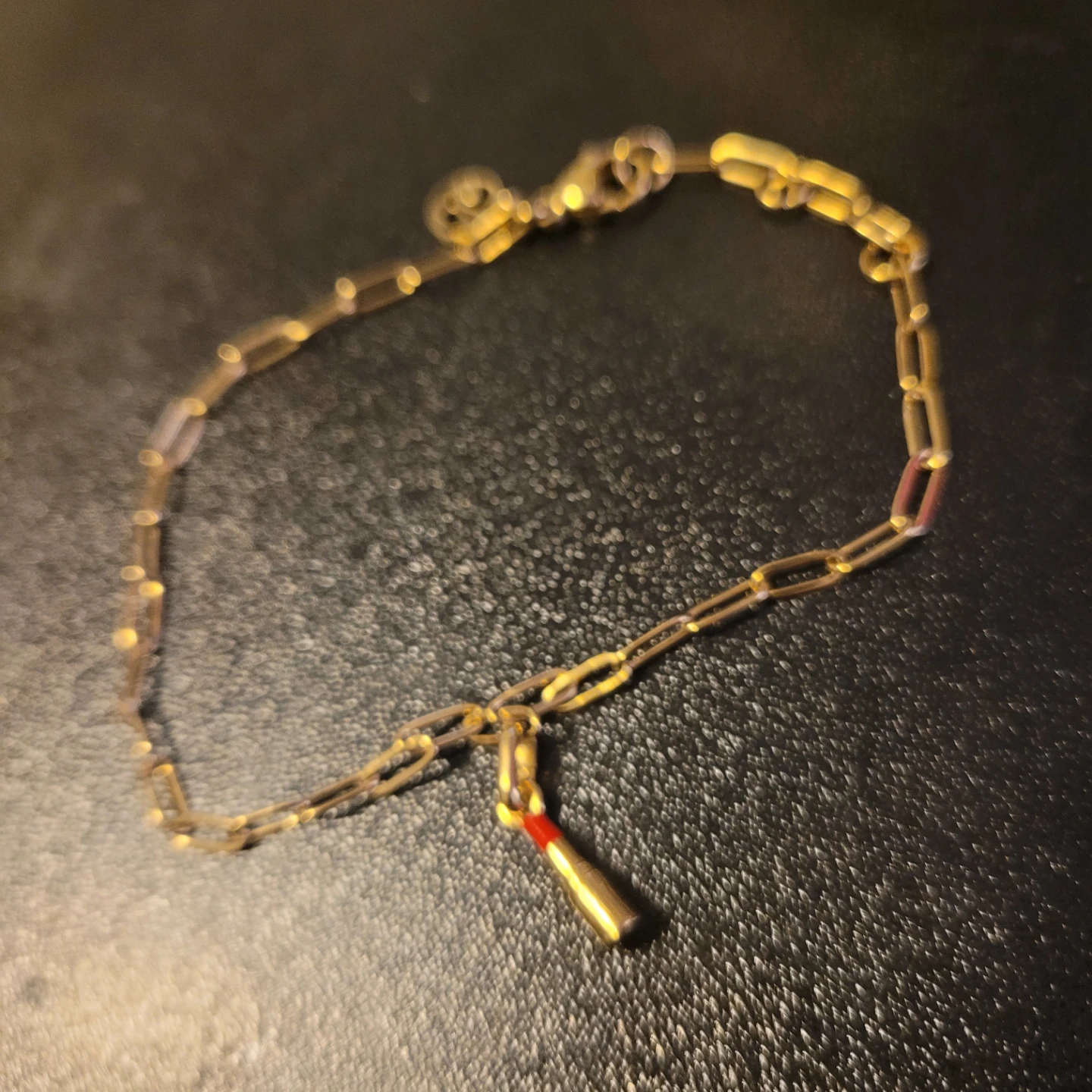 Gold Tone Paperclip Chain Bracelet with Charm