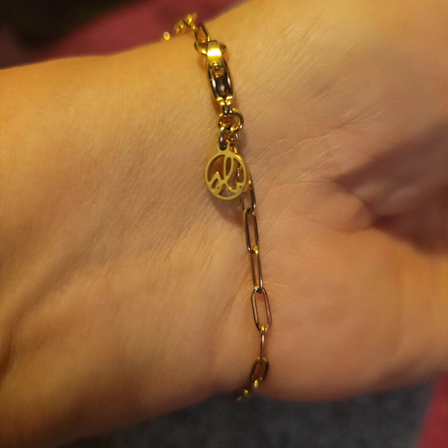 Gold Tone Paperclip Chain Bracelet with Charm - photo 2