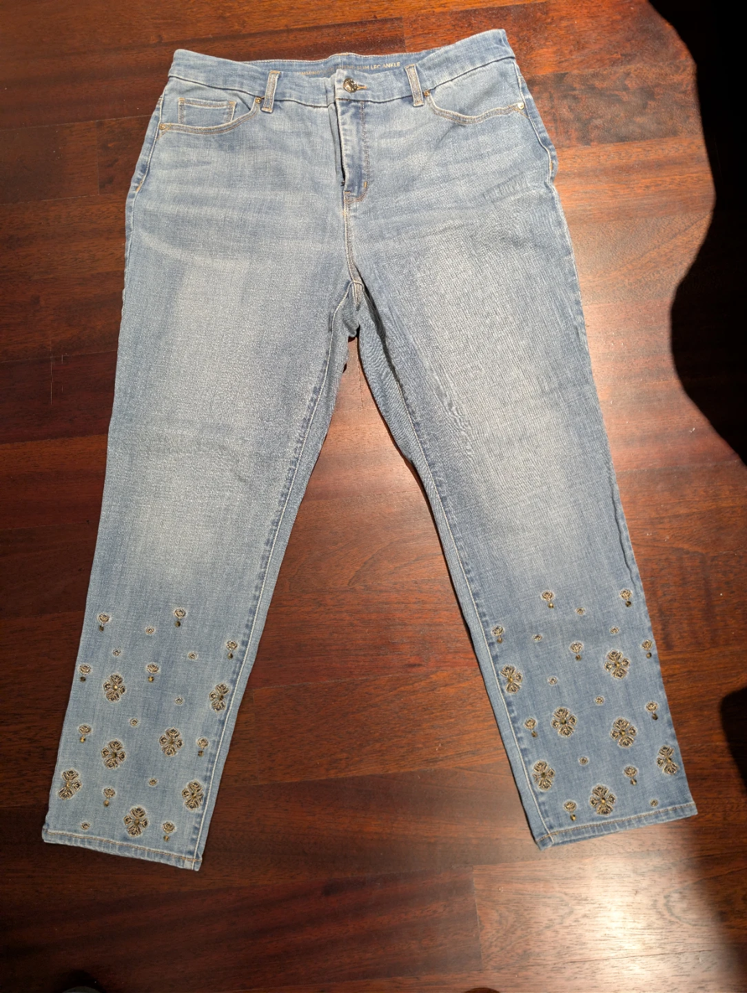Chico Denim Slim Leg Ankle Jeans with Embellishments