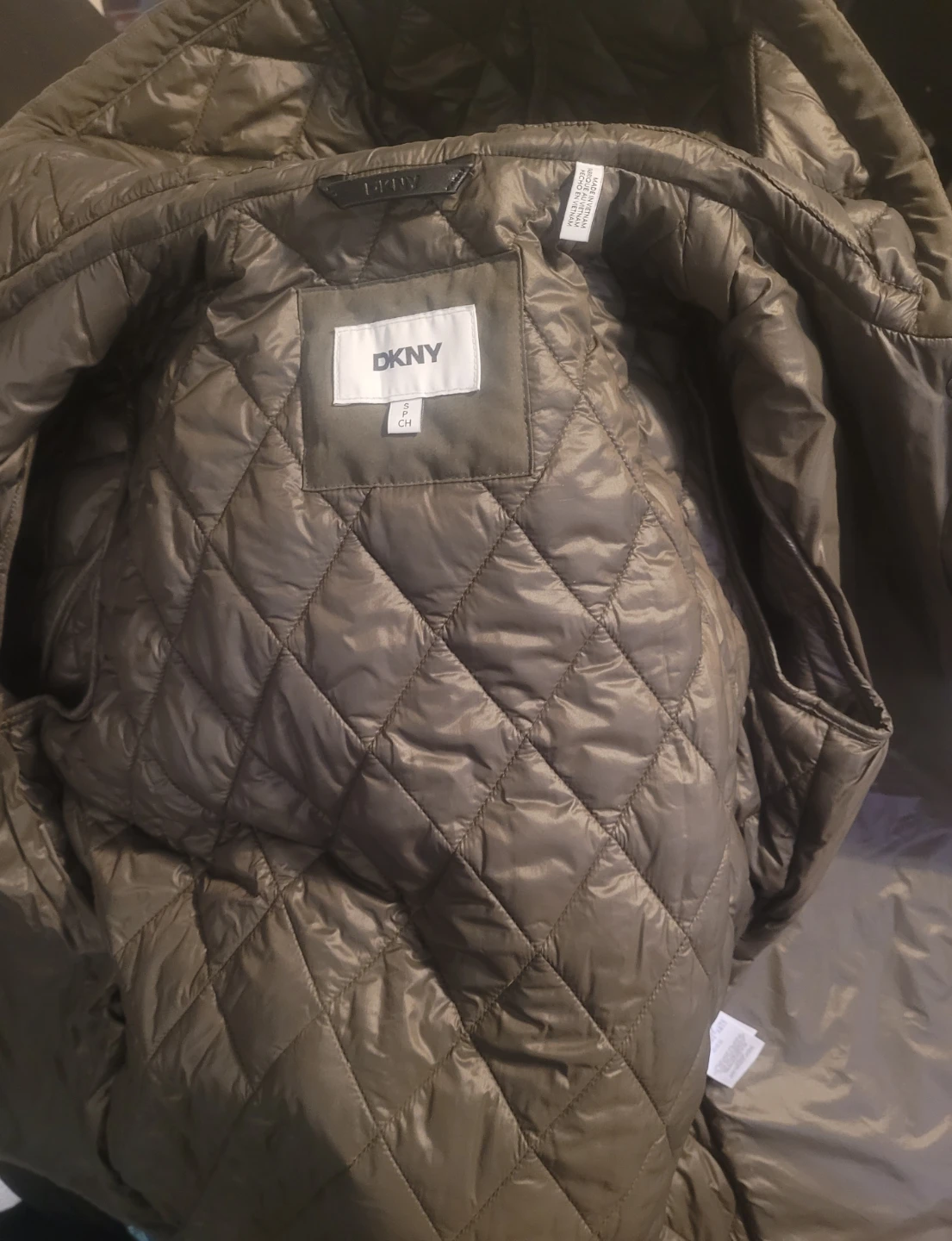 DKNY Quilted Hooded Jacket - Olive Green - photo 3