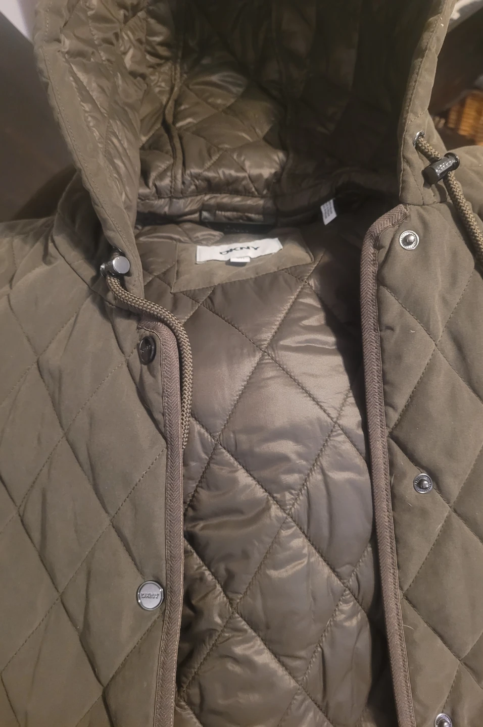 DKNY Quilted Hooded Jacket - Olive Green - photo 4