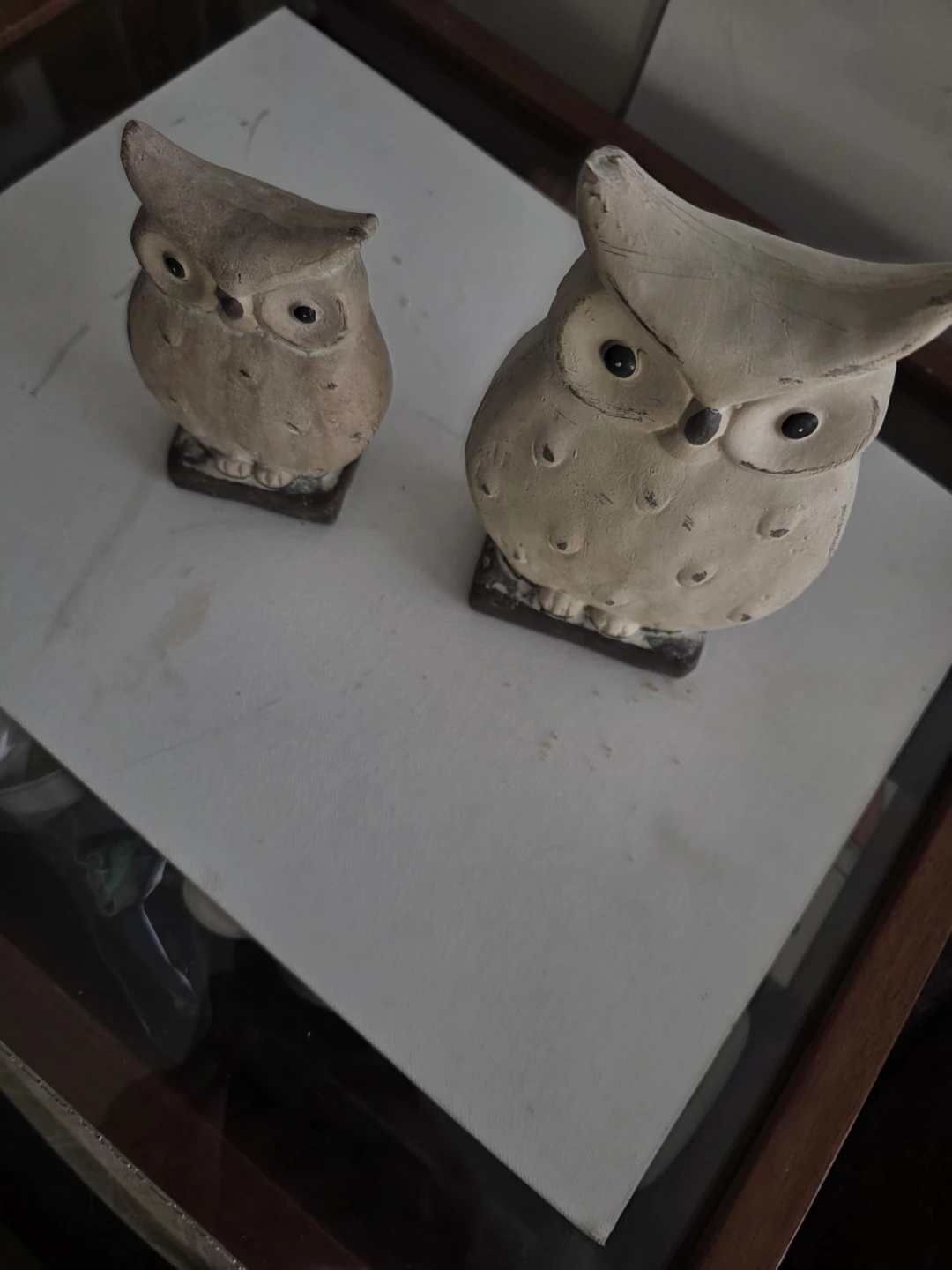 Set of 2 vintage folk art Ceramic Owl Figurines