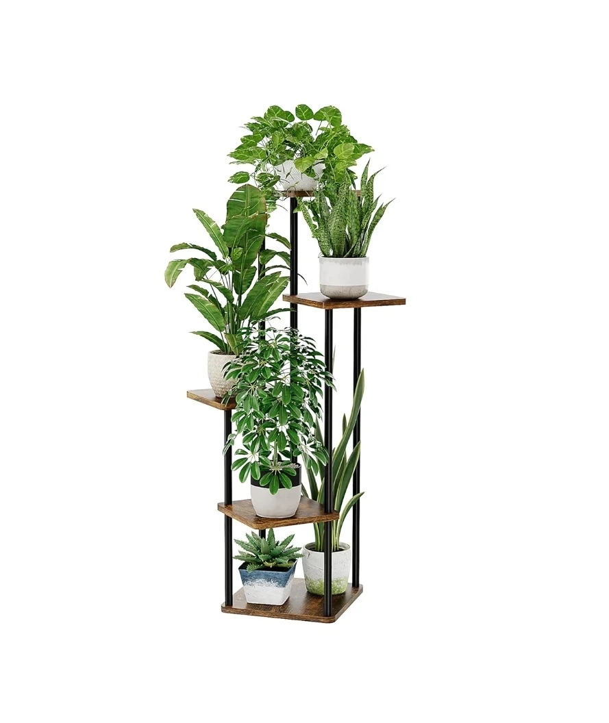 5 Tier Plant Stand Indoor Metal Wood Corner Shelf for Plants