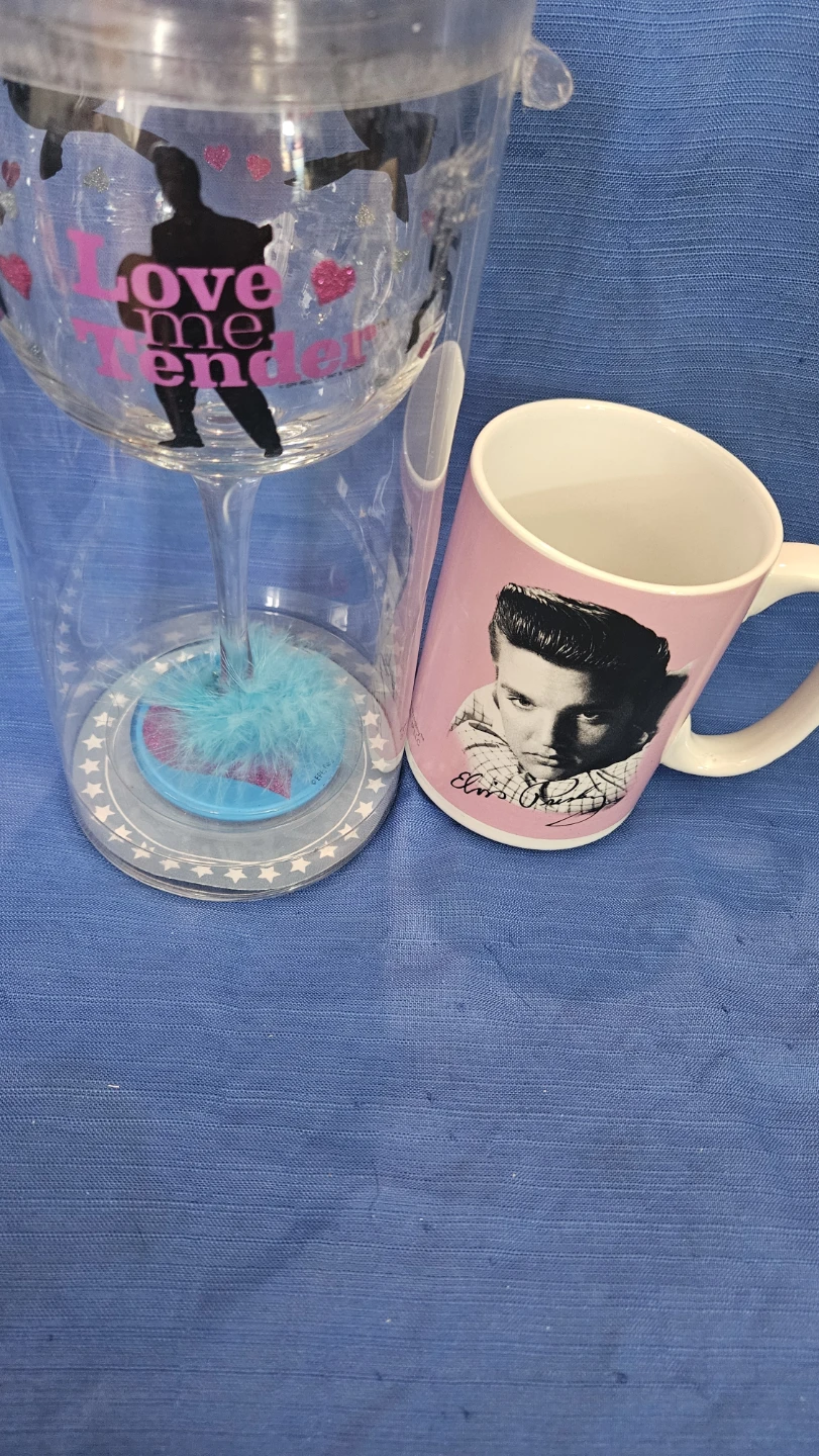 Elvis "Love Me Tender" Wine Glass and Pink Mug