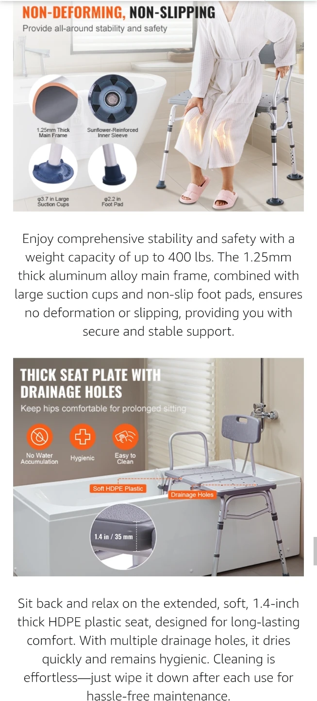 Tub Transfer Bench for Bathtub, Adjustable Shower Seat - photo 5