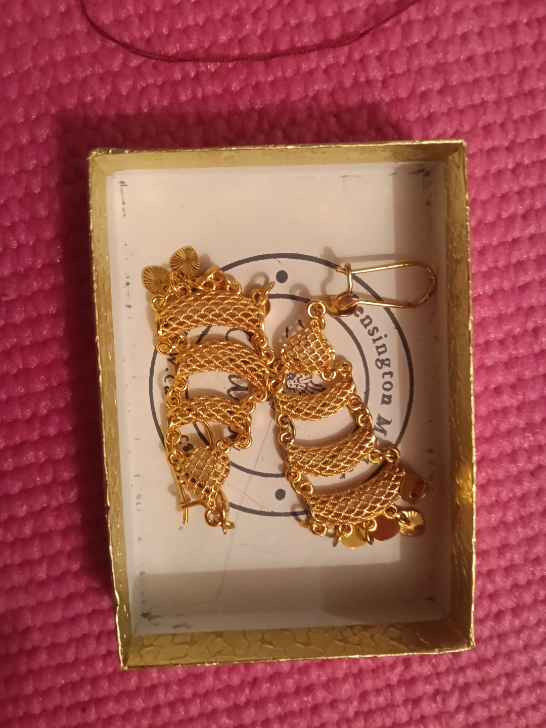 Gold Tone Dangle Earrings with Box