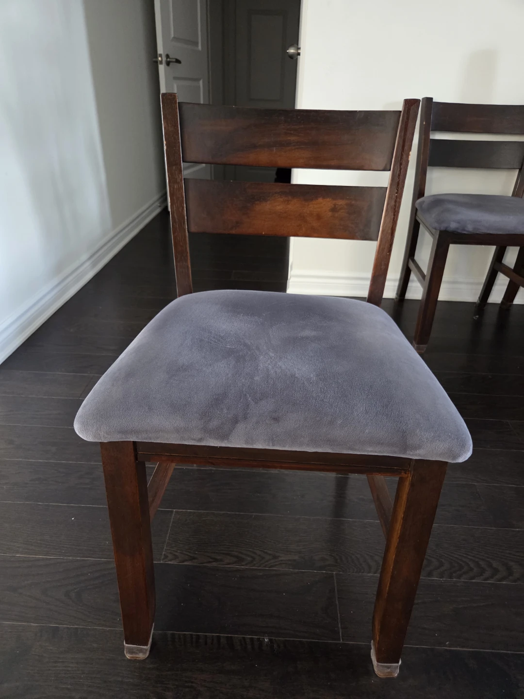 Wooden Dining Chair with Grey Upholstered Seat