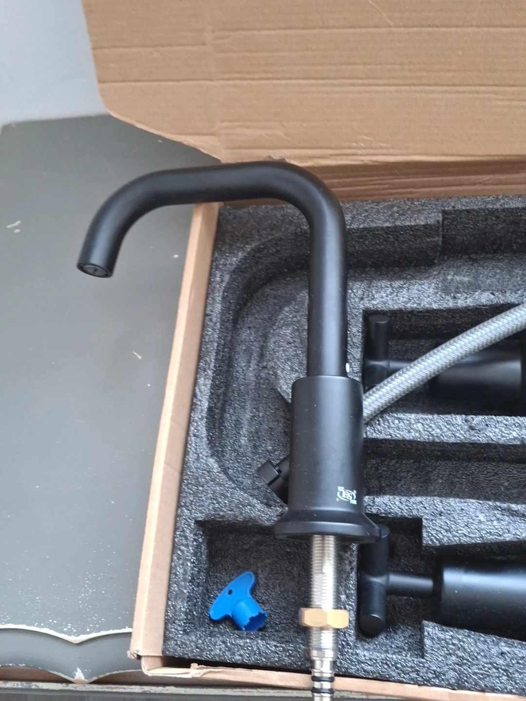 Black Gooseneck Kitchen Faucet with Supply Lines
