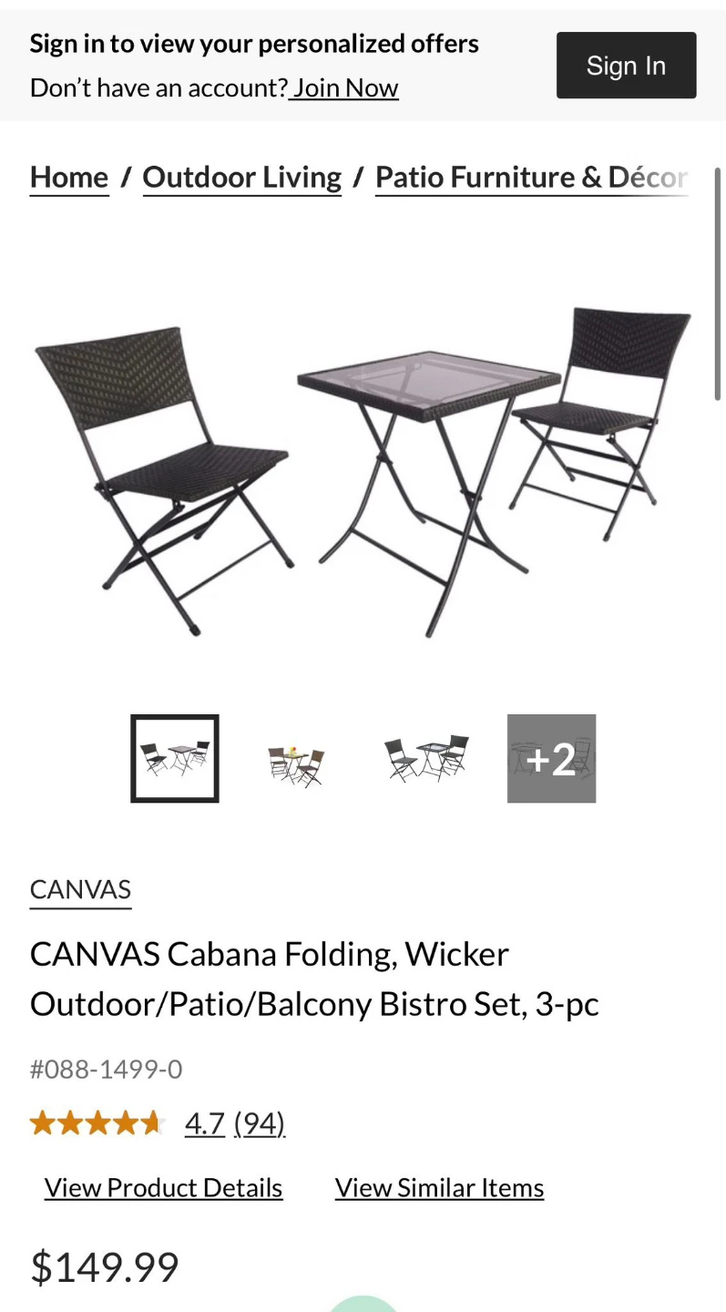 CANVAS Cabana Folding Wicker Bistro Set - 3 pc